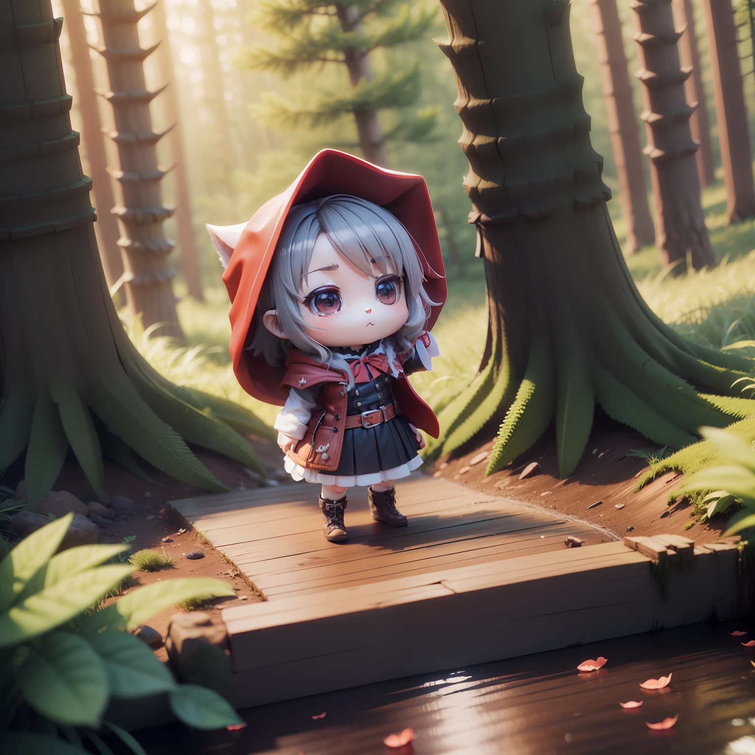 33
(((Chibi 3D)))There is a cute and beautiful little Little Red Riding Hood。There is a small gray husky dog。in a deep forest