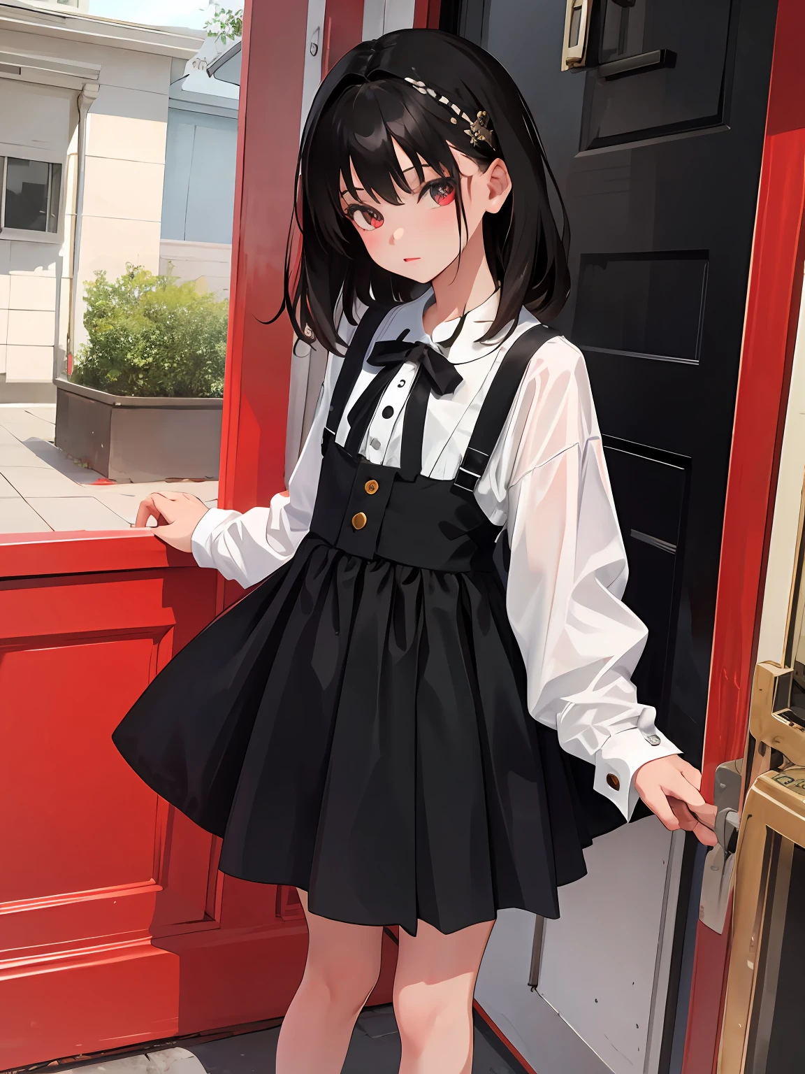 (masterpiece,Highest Quality),10years old girl,a miniskirt,A dark-haired,blood