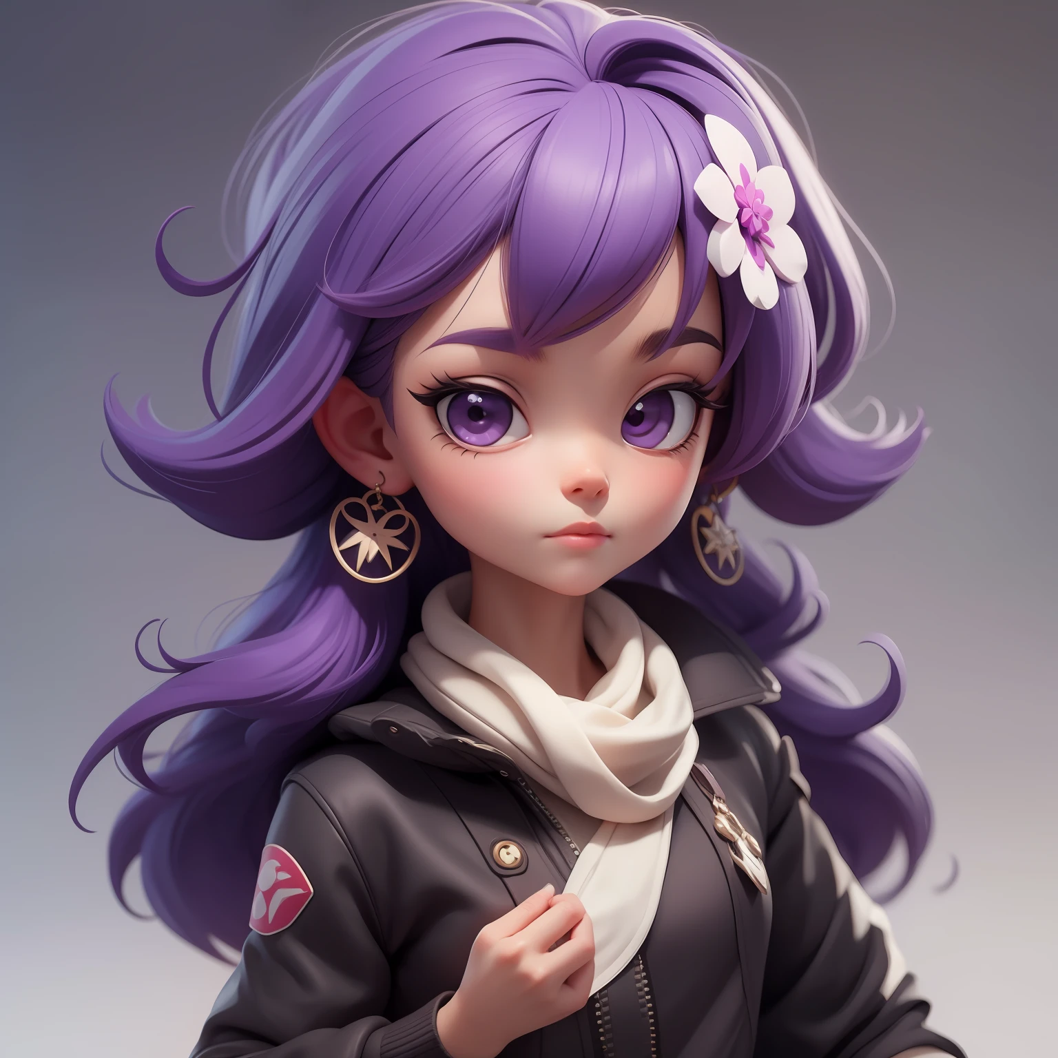 uma garota super bonito, corpo inteiro, Cute Dark Purple Hair Accessories DreamerPopmart Blind Box, IP de design, clean background and bright 3D rendering, OC rendering, 8k, Foco suave, fino Glossysuper detalhe --ar 3:6 50 --q 2 --niji 5 --estilo expressivo --s 2