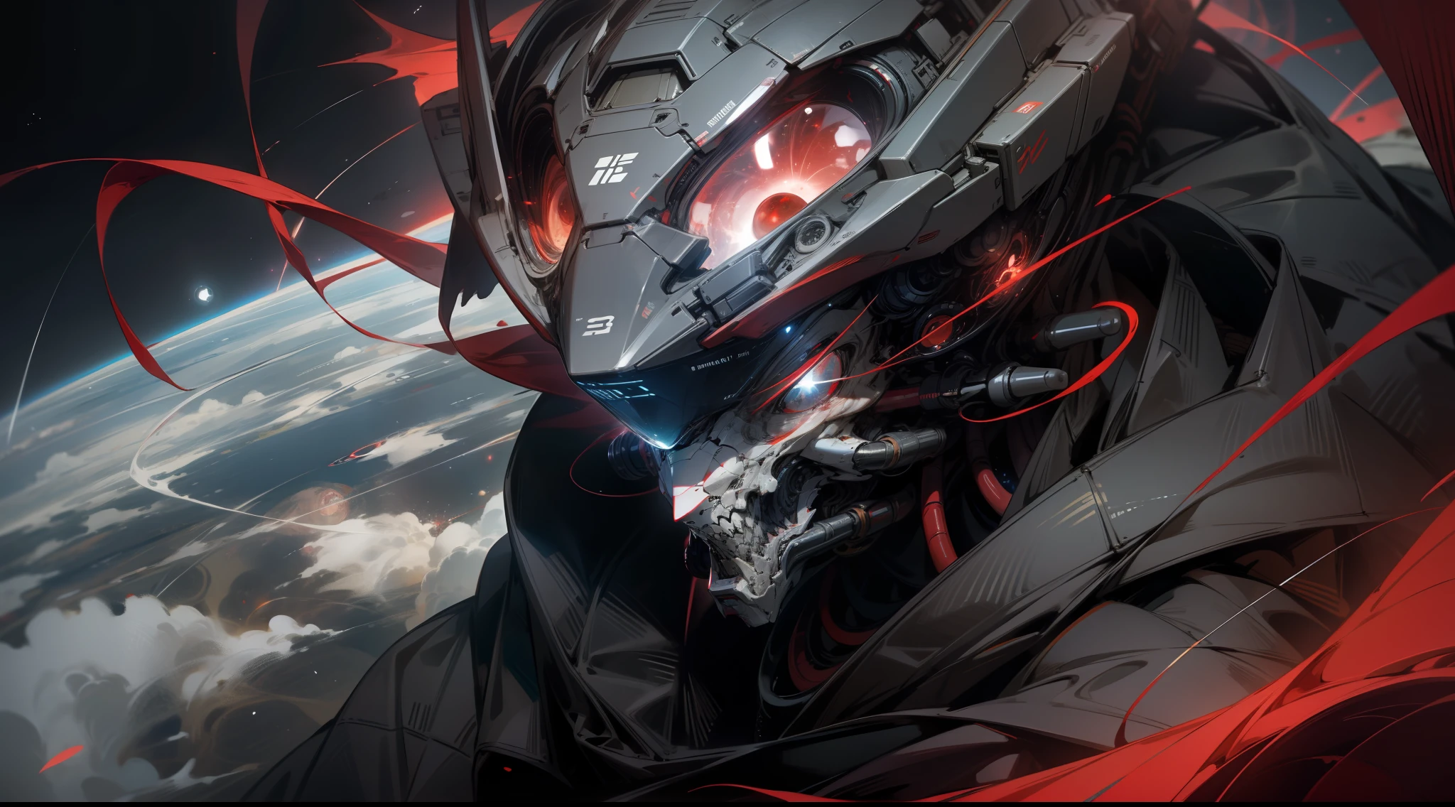 Sci-fi, a multi-eyed, red, cosmic, planetary, Surrounding the earth, red eyes, evil