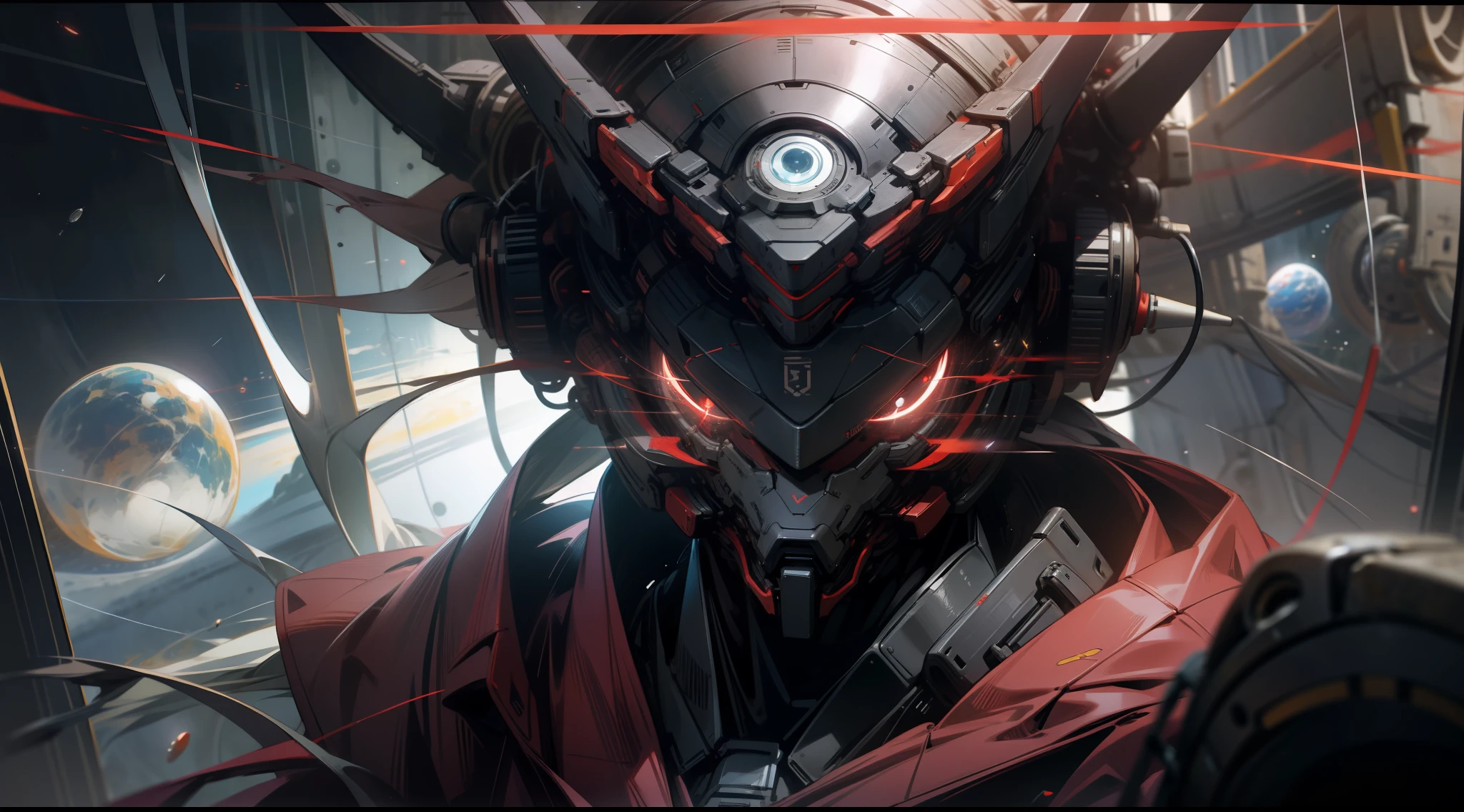 Sci-fi, a multi-eyed, red, cosmic, planetary, Surrounding the earth, red eyes, evil