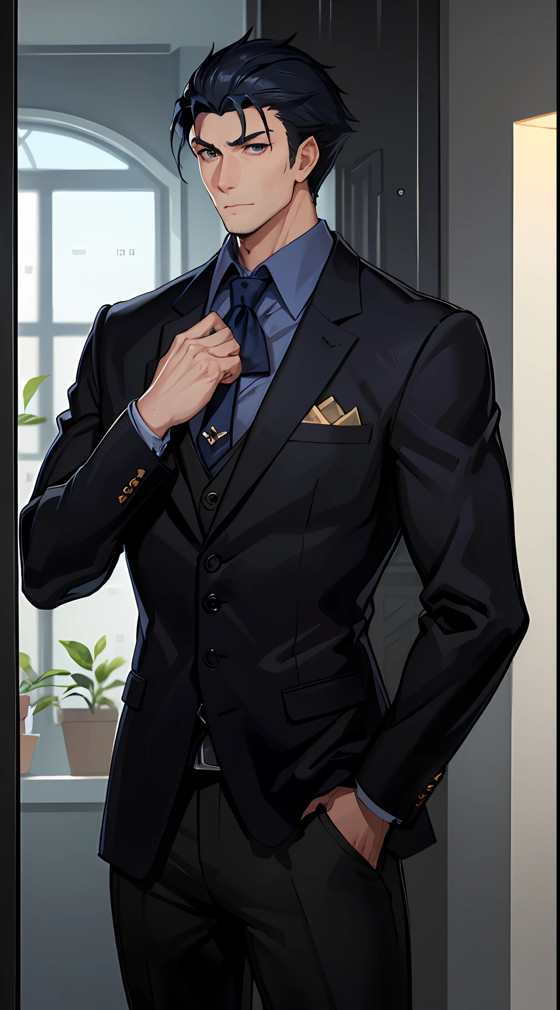 1人，malefocus，tall muscular，Handsome，Keep one's mouth shut，Business suit，sportrait，very vey very detailed face，，Best picture quality， tmasterpiece， 超高分辨率， （Fidelity：1.4）， photore， 1 Men，[（Serious）]，The shirt， Dimly lit， darkly， cinematic ligh， （torn laundry：1.5）， （wetclothes：1.4），  Real rain， short detailed hair，Wet hair,..