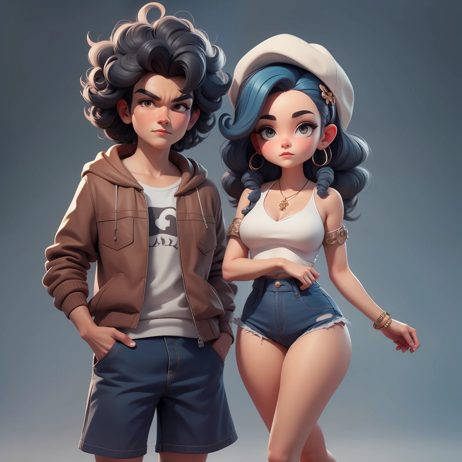 uma garota super bonito, corpo inteiro, Beautiful and curly dark blue hair accessories, pele negra, caixa cega popmart, IP de design, clean background and bright 3D rendering, OC rendering, 8k, Foco suave, fino Glossysuper detalhe --ar 3:6 50 --q 2 --niji 5 --estilo expressivo --s 2