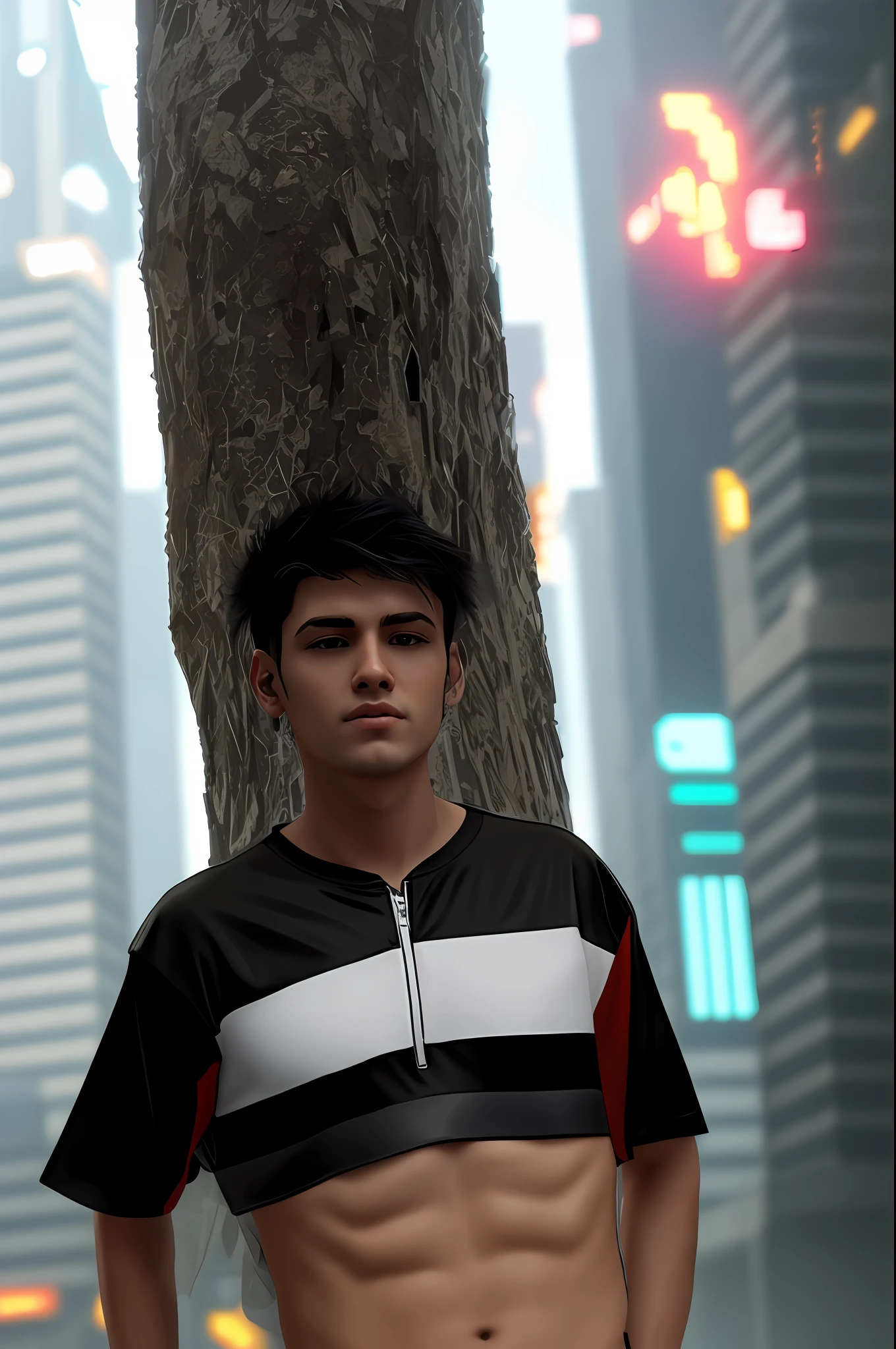 Change background cyberpunk handsome boy, realistic face, 8k, ultra realistic