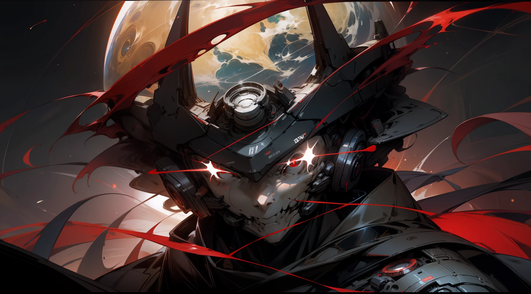 Sci-fi, a multi-eyed, red, cosmic, planetary, Surrounding the earth, red eyes, evil, background image