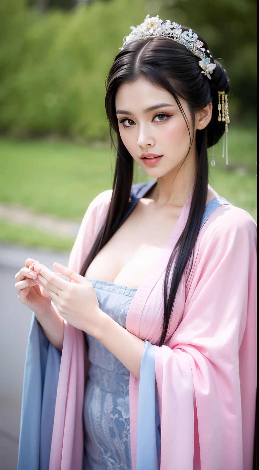 Fashion model 20 years old [[[[closeup cleavage]]]], [[[[boobgasm]]]], [[[[coll]]]], [[[[bshoulders]]]], perfect  eyes, Perfect iris，Perfect lips，perfect teeth，Perfect skin，Long face，slender nose，tall nose bridge，Soft front light，hdr，Movie girl，Simple hairstyle，light make-up，Casual，（pastel colour：1.2）