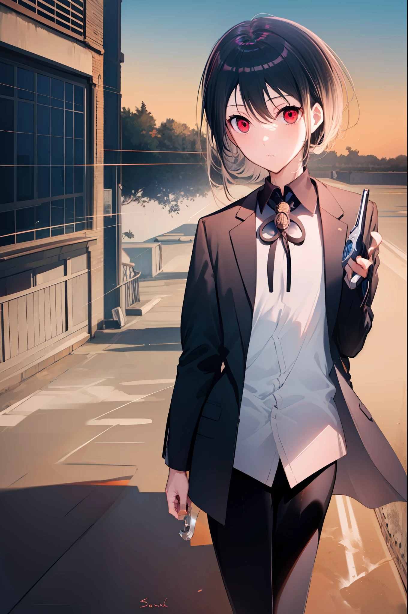 ((Primary work)), ((best quality)), High, (((((He has a revolver in his right hand)))))), (((A boy with short black hair and red eyes))), ((( (There is only one person)))), Kiyotaka Ayanokuji, ((((adolescente de anos)))), (((men's school uniform white shirt black jacket open jacket long black pants))), ((Olhos vermelhos))), (((((cabelo preto curto))))))), ((corpo inteiro anatomicamente correto)), pernas normais, ((usa sapatos pretos)), ((He has a scared face and confusion)), ((Detailed full scenario)), ((mystery)), ((horror)), ((Tempo tenso)), Postura equilibrada, blush sutil | | | | | | | | | | | |, Pingente de cristal BREAK golden hour, (Rim lighting): 1.2, tons quentes, Brilho solar, sombras suaves, cores vibrantes, painterly effect, dreamy atmosphere BREAK scenic lake, montanhas distantes, salgueiro, calm water, reflection, nuvens iluminadas pelo sol, Tranquil setting, idyllic sunset, Ultra Detalhado, Arte Oficial, Unity 8k papel de parede, Zentangle, mandala