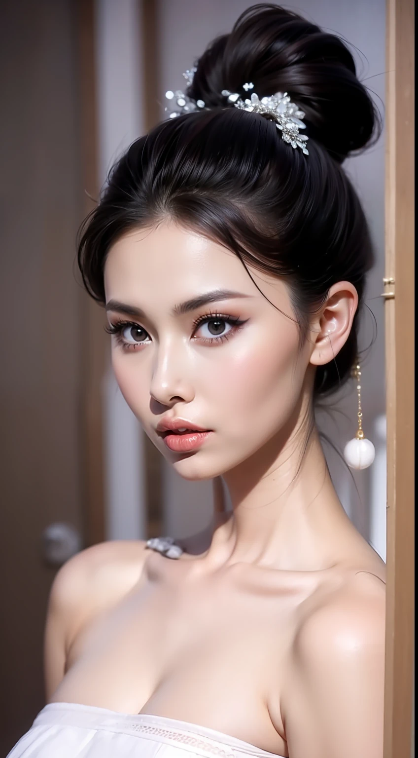 Fashion model 20 years old [[[[closeup cleavage]]]], [[[[boobgasm]]]], [[[[coll]]]], [[[[bshoulders]]]], perfect  eyes, Perfect iris，Perfect lips，perfect teeth，Perfect skin，Long face，slender nose，tall nose bridge，Soft front light，hdr，Movie girl，Simple hairstyle，light make-up，Casual，（pastel colour：1.2）