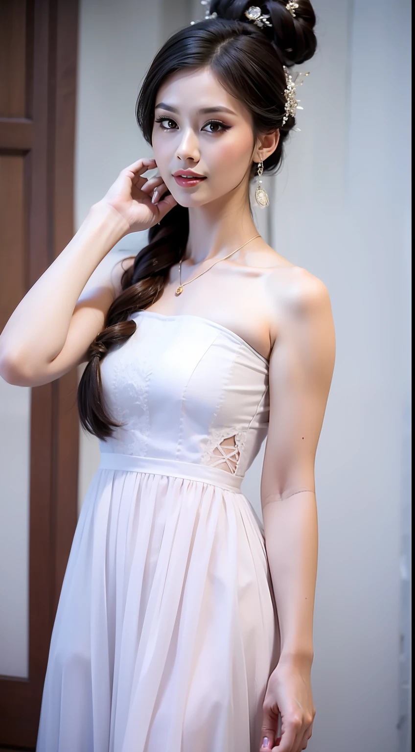 Fashion model 20 years old [[[[closeup cleavage]]]], [[[[boobgasm]]]], [[[[coll]]]], [[[[bshoulders]]]], perfect  eyes, Perfect iris，Perfect lips，perfect teeth，Perfect skin，Long face，slender nose，tall nose bridge，Soft front light，hdr，Movie girl，Simple hairstyle，light make-up，Casual，（pastel colour：1.2）