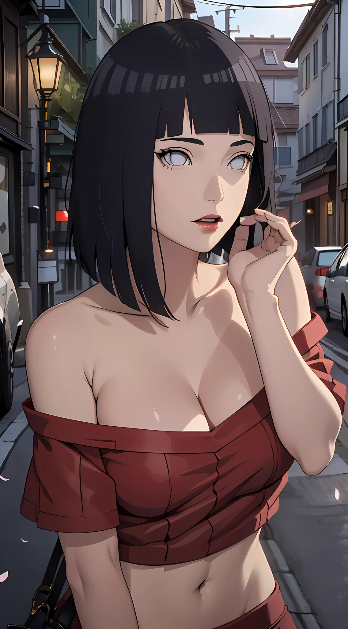 tmasterpiece, Johnny Depp walks through the city at night among fireflies,brassier,nigth,Cherry blossom forest, (high detal:1 1), Rough face, Natural skin, high qulity, NSFW,Naruto,Hinata,Black color hair,Straight hair,White eyes,(Large breasts:1.1),Skinny figure(1.4),(Red lips:1.3),(Off-the-shoulder attire:1.5),Leaking out of the shoulder,(比基尼:1.5),(ssmile:1.5),(Be red in the face:1.4),(cleavage:1.4),(Sexy figure),(perfect bodies),Purple clothes,beautidful eyes, (Detailed face and eyes), (the face: 1 2), noises,Extra, real photograph, .........................PSD, Lamp film photography, sharp fokus, contrasty lighting, Delicate skin, High resolution 8K, insanely details, realisticlying, professional photoshooting, 8K UHD, SLR camera, softlighting, high high quality, filmgrain, Fujifilm XT3,Keep one's mouth shut,particle fx