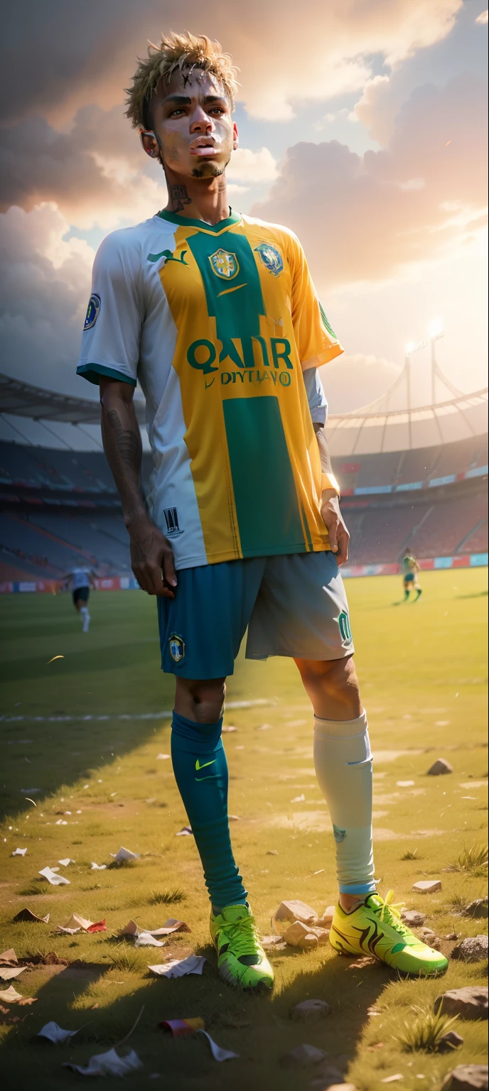 neymar, soccer player neymar jr ultra realistic Brazil shirt on the field