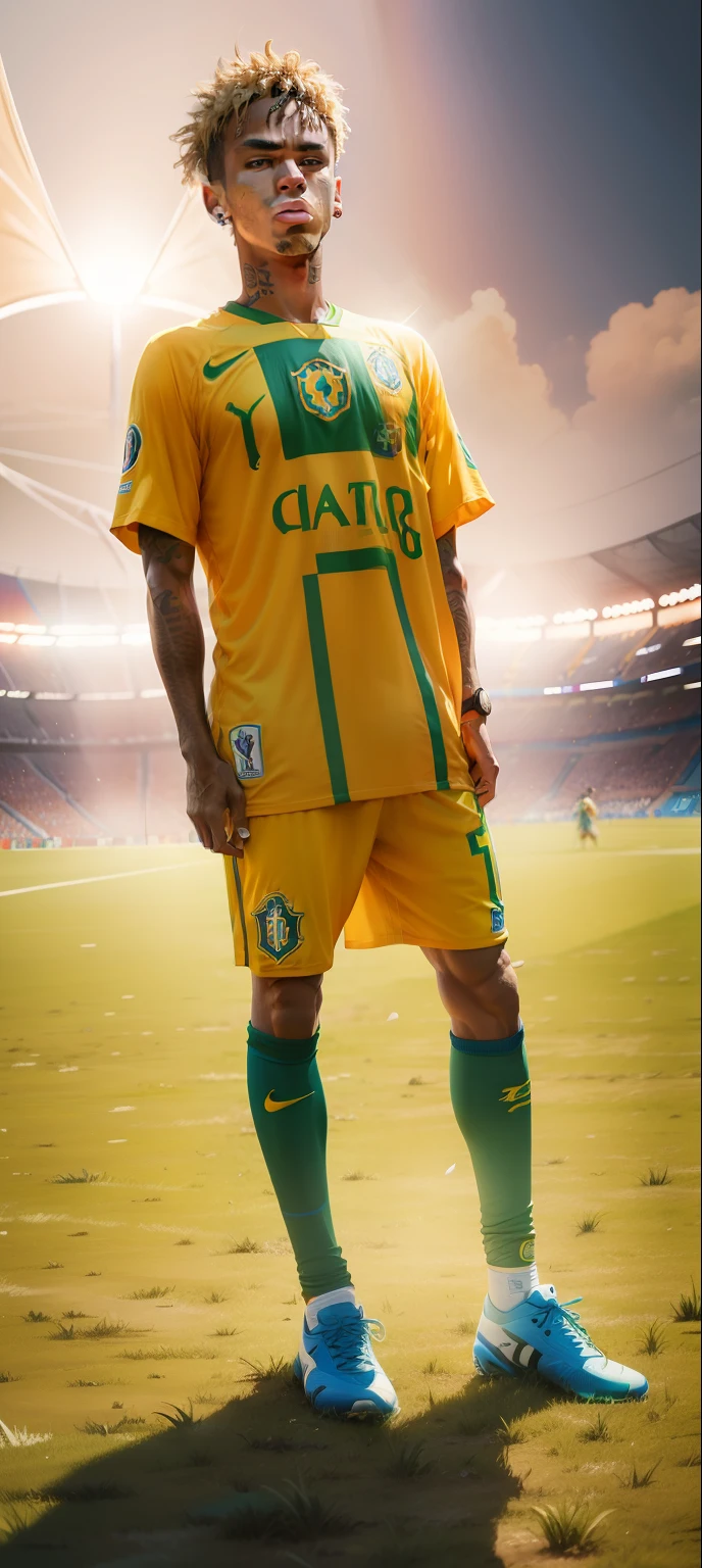 neymar, soccer player neymar jr ultra realistic Brazil shirt on the field