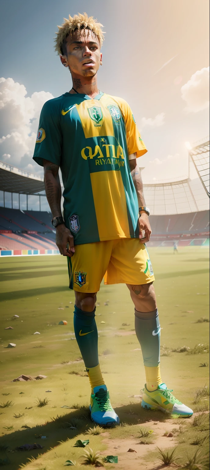 neymar, soccer player neymar jr ultra realistic Brazil shirt on the field