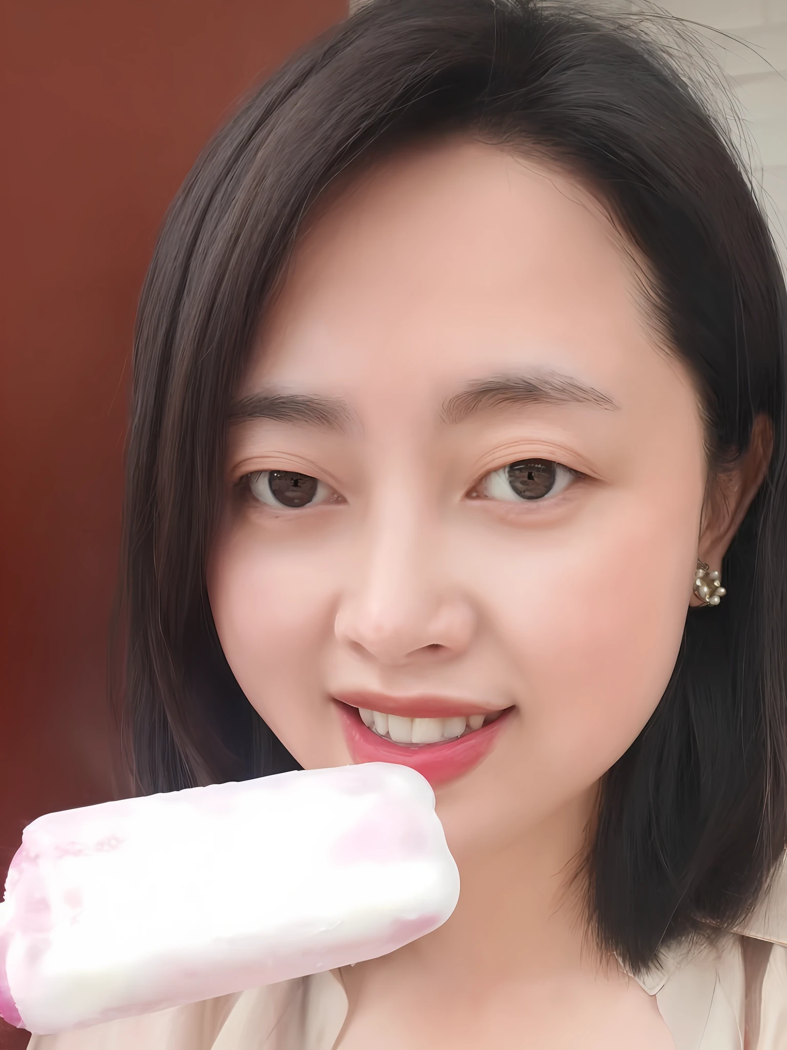 There was a woman holding a pink toothbrush in her hand, xintong chen, wenfei ye, yanjun cheng, Middle metaverse, jinyiwei, Li Zixin, Eating ice cream, xision wu, 8k selfie photograph, Lin Qifeng, 🤬 🤮 💕 🎀, xiaolong wang, eating ice - cream