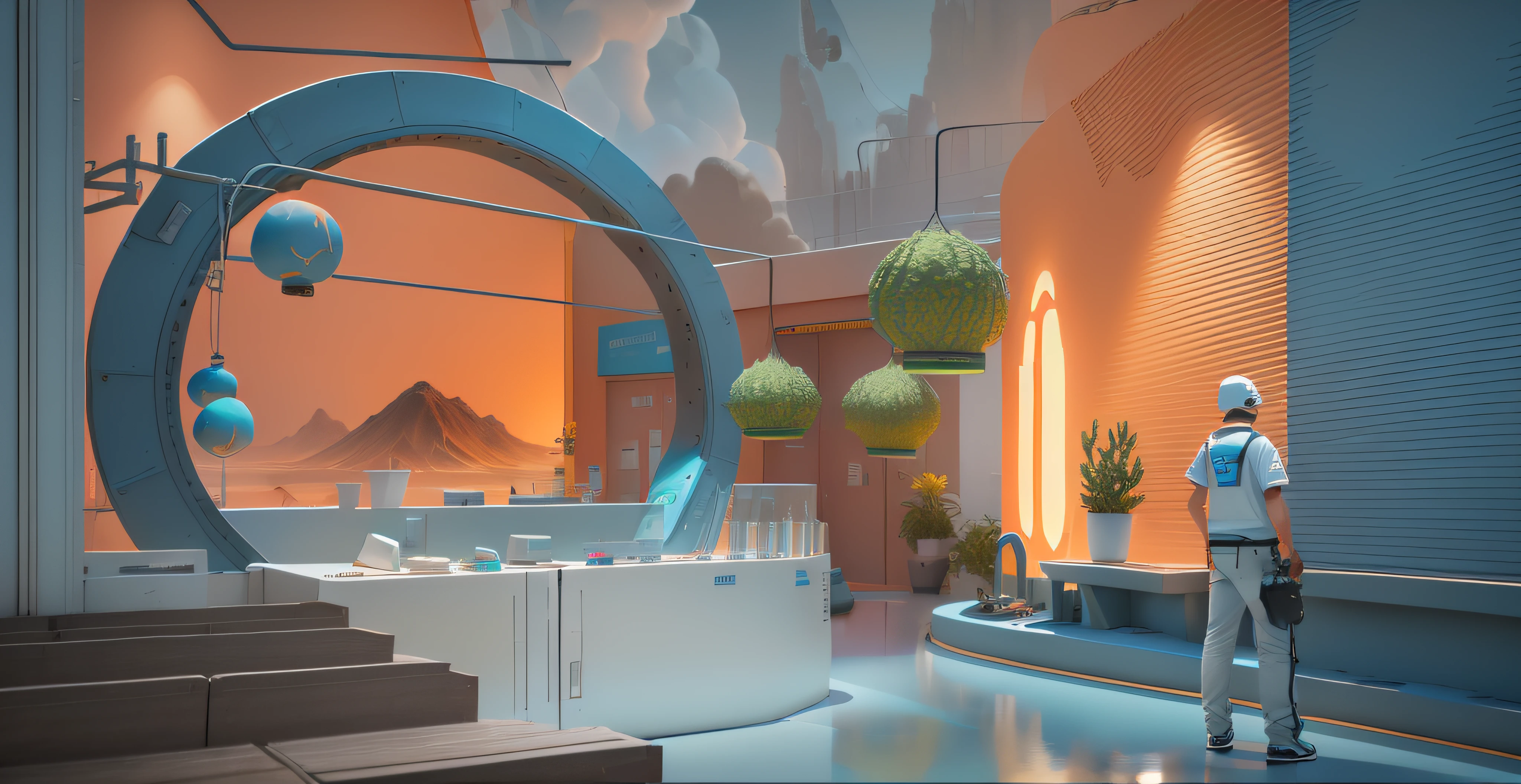Themed playground outlet store , swell sea、a plant、volcanoes，in the art style of filip hodas, 3 d render beeple, inspired by Filip Hodas, inspired by Mike Winkelmann,plethora of colors ,Rendered in V-Ray, futuristic laboratory，k hd，8K