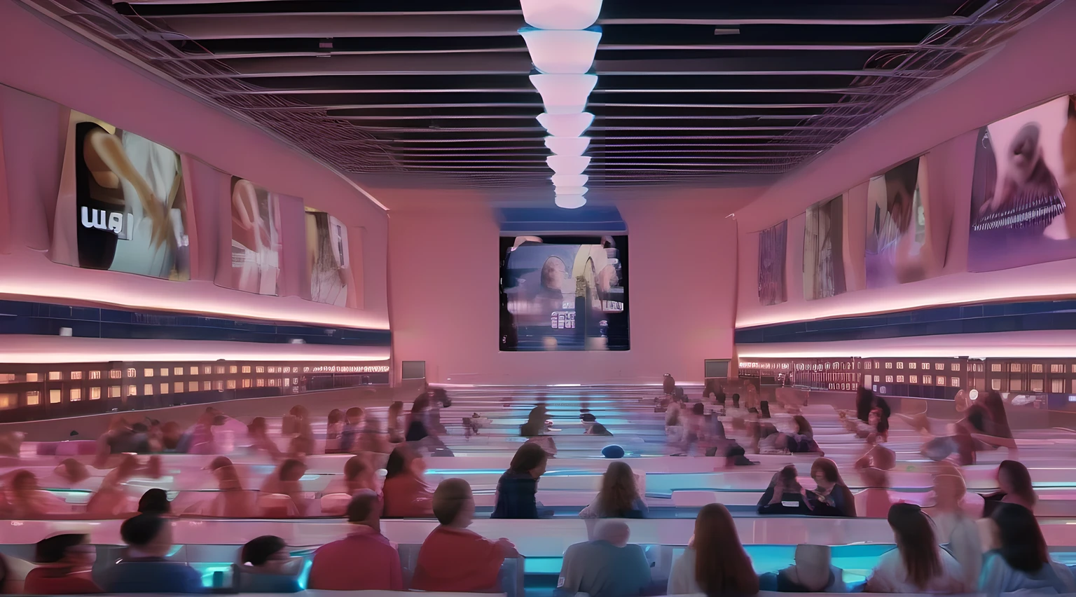 Multiple holograms of students with personalized learning plans generated by AI, against the backdrop of a futuristic bubblegum rhythm classroom, 1980s musical film, by Luca Signorelli, James Tissot, Howard Hawks, detailed facial features, sharp eyes, delicate skin, organic, meticulous attention to detail, 8k, cinematic, masterpiece, ultra-realistic, deep detail, high definition, highly detailed, hyper-realistic, lush, very cute, award-winning, captivating, very attractive, gorgeous, appealing, very stylish, heavenly, polished, gorgeous, perfect face, alluring, voluptuous, beautiful, delicate, dazzling, dreamy, mesmerizing, superb