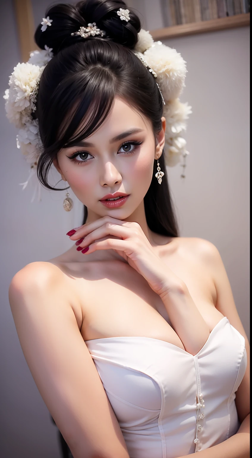 Fashion model 20 years old [[[[closeup cleavage]]]], [[[[boobgasm]]]], [[[[coll]]]], [[[[bshoulders]]]], perfect  eyes, Perfect iris，Perfect lips，perfect teeth，Perfect skin，Long face，slender nose，tall nose bridge，Soft front light，hdr，Movie girl，Simple hairstyle，light make-up，Casual，（pastel colour：1.2）