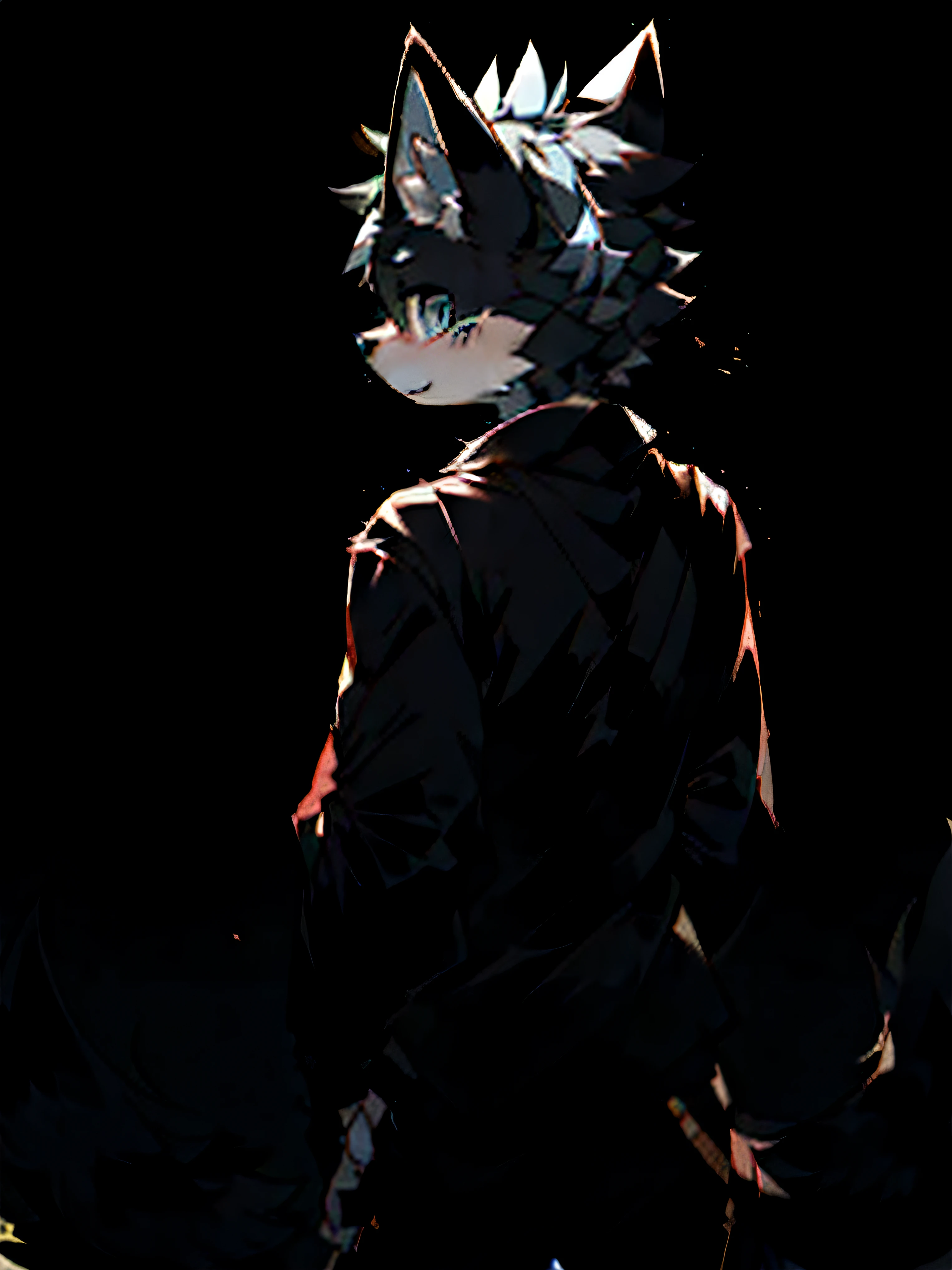 Blue-eyed fox,Furry Flsona artwork, Very nice furry man-wolf, pointy ears, Furry art!!!,anthropomorphic turtle,The male,back,Turn Back,Beautiful background,The clothes ar,Black and white fur,There is light coming down from behind,Black and white fur