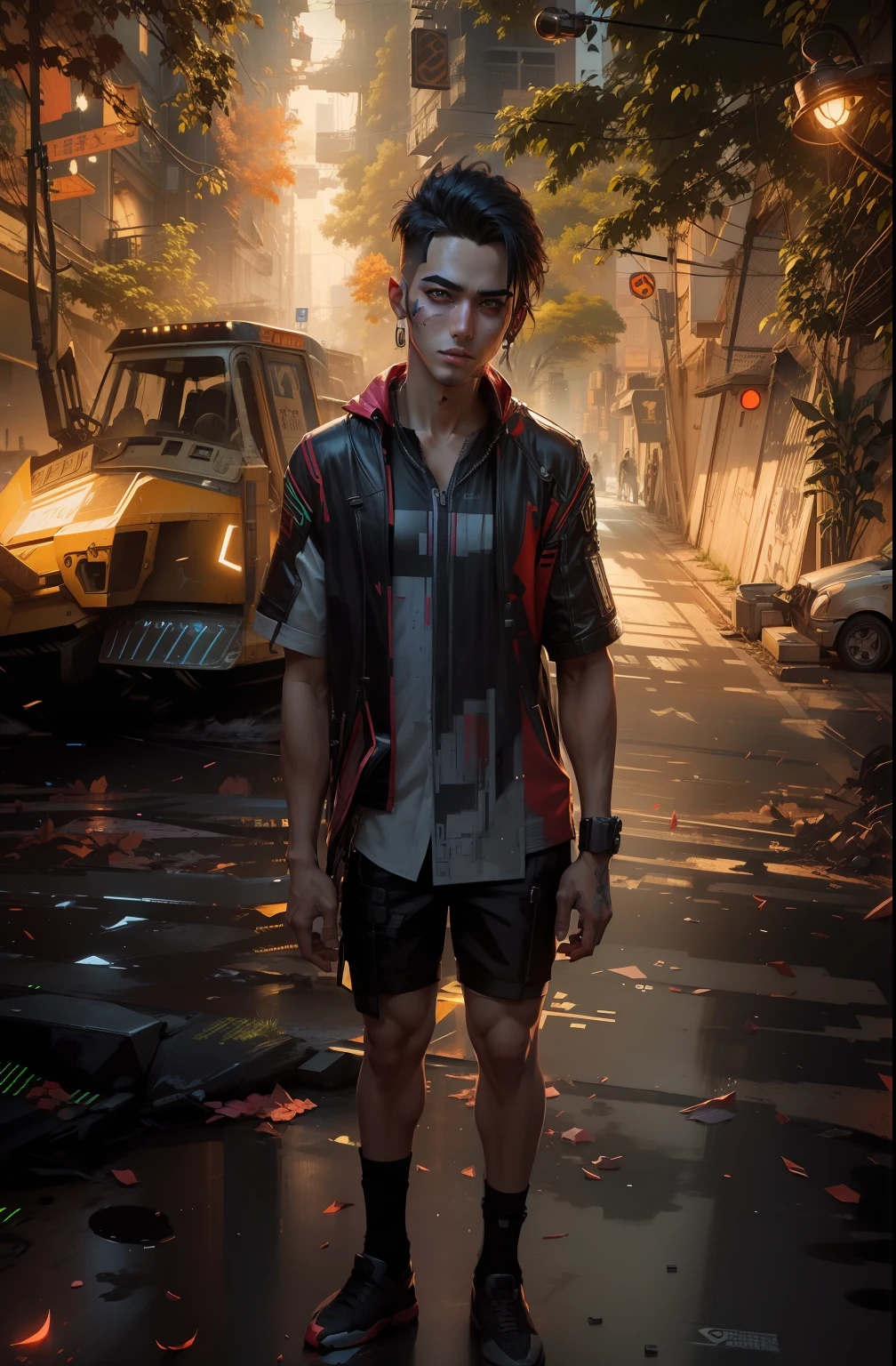 Change background cyberpunk handsome boy realistic face