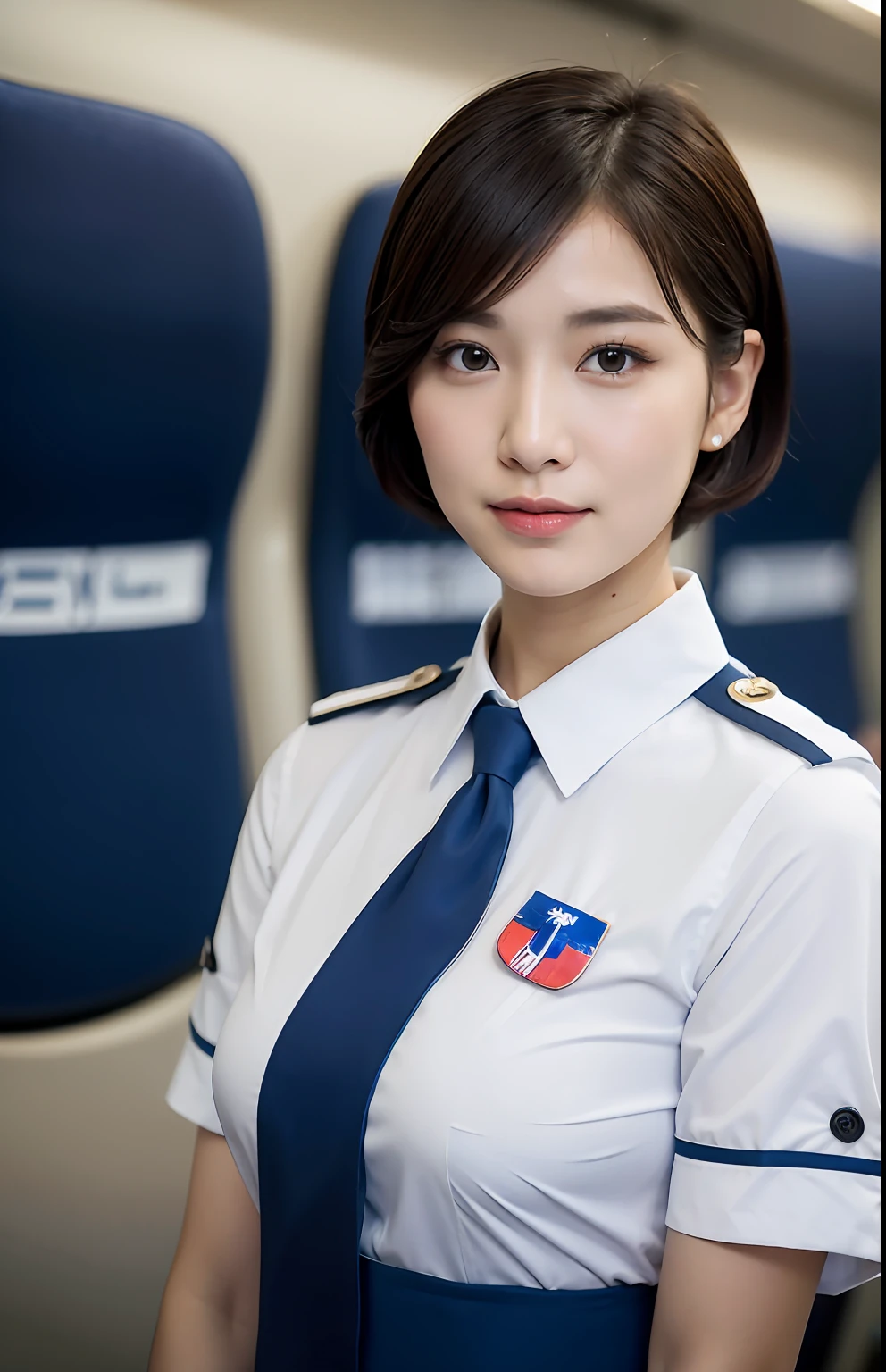 Ultra-realistic 4K photos,Ultra photo realsisim,on focus,s the perfect face,beauitful face,Lots of fine details,photography of,photographrealistic,HighestQuali,highest details,Third Person View,Long exposure,8K,hyper HD,hyper-detailing,Award-winning photography,
Stewardess, In the plane, short detailed hair, pony tails, Korea, 韓国アイドル, South Korean beauties, full bodyesbian,open shirts, white skirt, Blue short-sleeved Korean Airlines uniform,