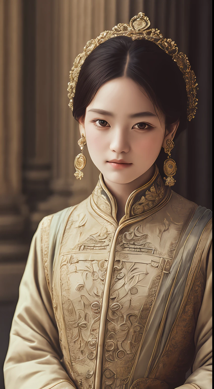 full body, standing,
detailed skin texture, detailed cloth texture,  beautiful detailed face, detailed background,beautiful detailed face,
inside a palace,
masterpiece, best quality, ultra detailed, 8k, intricate details, film grain, looking at viewer, 1girl