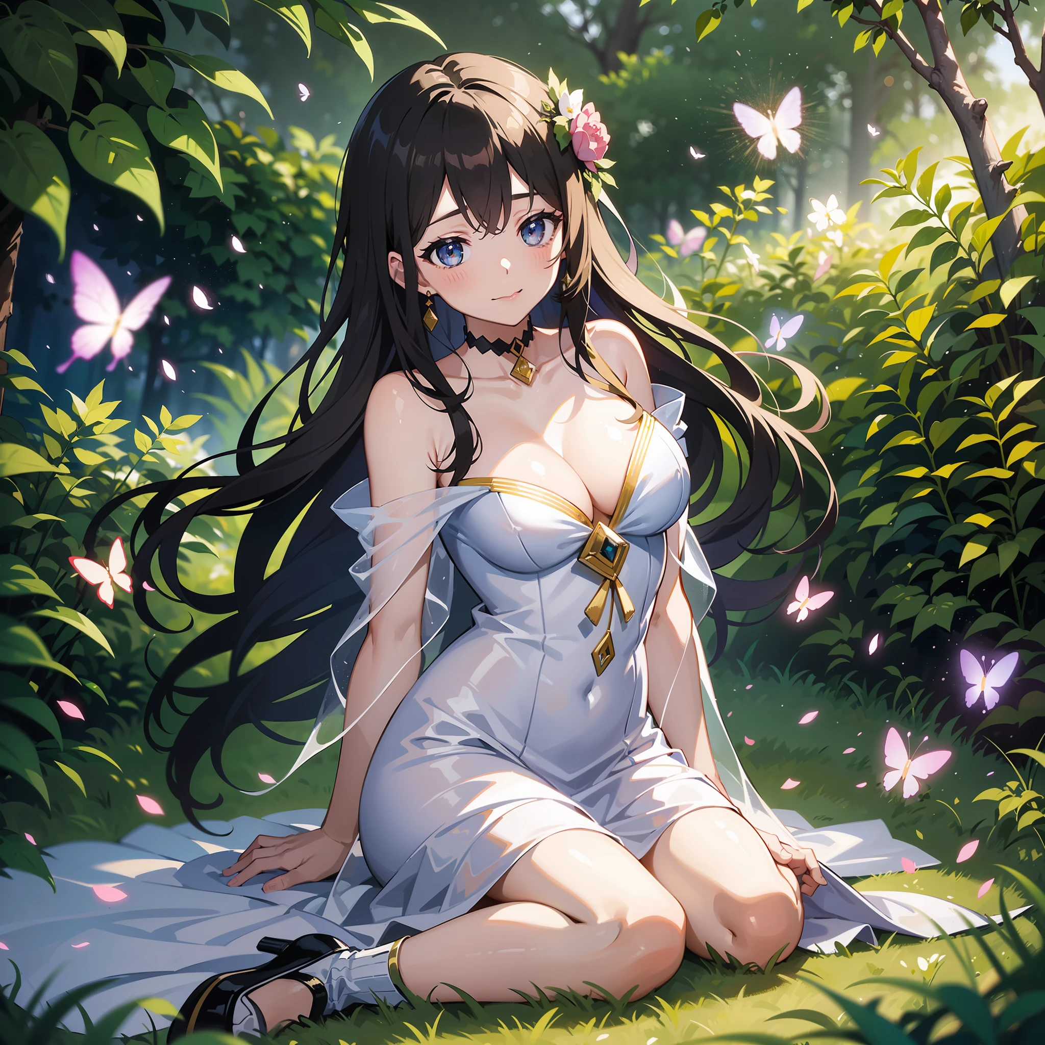 1girl, solo, full body, (masterpiece:1.21), (best quality:1.2), colorful, (illustration:1.2), (cinematic lighting:1.1), (bare shoulders:1.21), (collarbone:1.21)
In this whimsical and fantastical garden, the scene is illuminated by a rainbow of (colorful fireflies), dancing and fluttering in the air. The garden is decorated by a gentle (drizzle), creating a misty and ethereal atmosphere. In the center of the scene, there is a single girl, an extremely delicate and beautiful girl, with cute features and an innocent expression. Her long hair is flowing with the wind. She is wearing no shoulder straps dress, which is ultra low cut, highlighting her delicate curves.
The lighting is very delicate and beautiful, creating a soft and warm glow that highlights the water, making it sparkle like diamonds. The finest grass is also illuminated, creating a lush and verdant carpet. The garden is surrounded by colorful flower fields, with blooms of every color and shape. (Colorful butterflies), of every shade and size, can be seen fluttering around the scene, adding to the overall sense of wonder and magic. (look ai viewer),A blush can be seen on her nose, and her mouth is slightly open, adding to the overall sense of innocence and youthfulness. Falling petals can be seen floating around her, adding to the overall sense of romance and beauty. A gentle wind is blowing through the scene, making the leaves rustle and the flowers sway, adding to the overall sense of movement and life. This is a scene of pure wonder and magic, filled with color and beauty, where the viewer can lose themselves in the enchanting and captivating world.