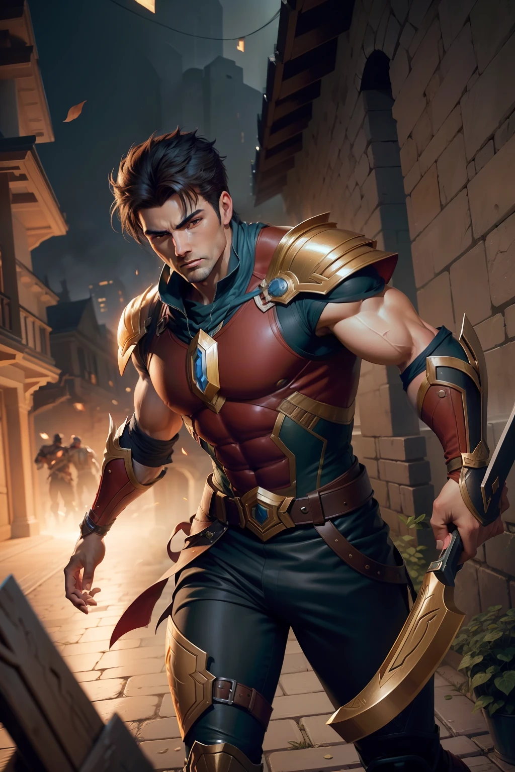 "Darius + Garen, detalhes minuciosos, alta qualidade, An incredibly detailed and well-executed illustration, dynamic poses and intense expressions."