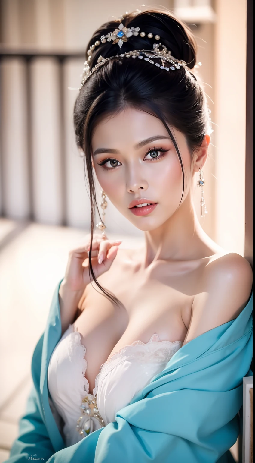Fashion model 20 years old [[[[closeup cleavage]]]], [[[[boobgasm]]]], [[[[coll]]]], [[[[bshoulders]]]], perfect  eyes, Perfect iris，Perfect lips，perfect teeth，Perfect skin，Long face，slender nose，tall nose bridge，Soft front light，hdr，Movie girl，Simple hairstyle，light make-up，Casual，（pastel colour：1.2）