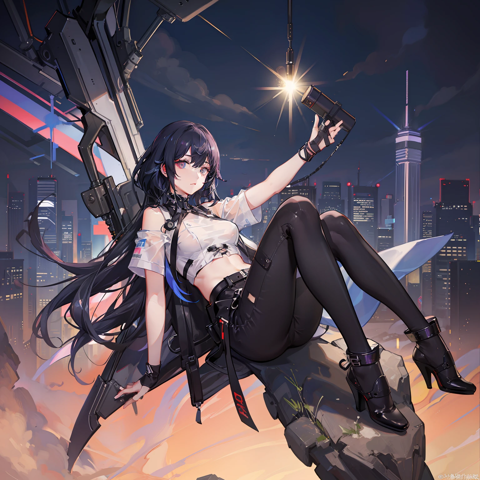 (8K、RAW Photography、top-quality、masterpiece:1.2)、(reallistic、Photorealsitic:1.37)、(KPOP Idol)、(aegyo sal:1)、cute little、Professional Writing、photon maping、Radio City、Physically Based Rendering、Cosplay、lucy(cyberpunked)、bob cuts、Mechanical parts、Gray eye、tshirts、skirt by the、Cyberpunk City Black Pants、natta、neon light、A sexy、Smokexxx、Look at viewers、8K High Resolution、8K、CG Wallpapers、realistic background、Clear background、mideum breasts、full bodyesbian