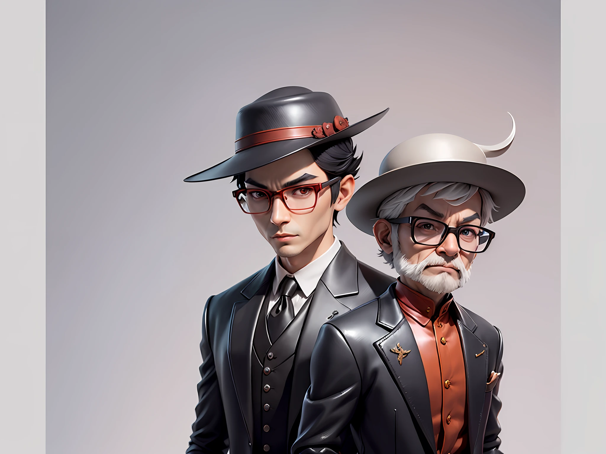 Young man with oriental face in leather hat, dragon, formal suit, short black hair, silver glasses, digital painting, 3D character design by Mark Clairedon and Pixar and Hayao Miyazaki and Akira Toriyama, the illustration is a high-definition illustration in 4K resolution with very detailed facial features and cartoon-style visuals.