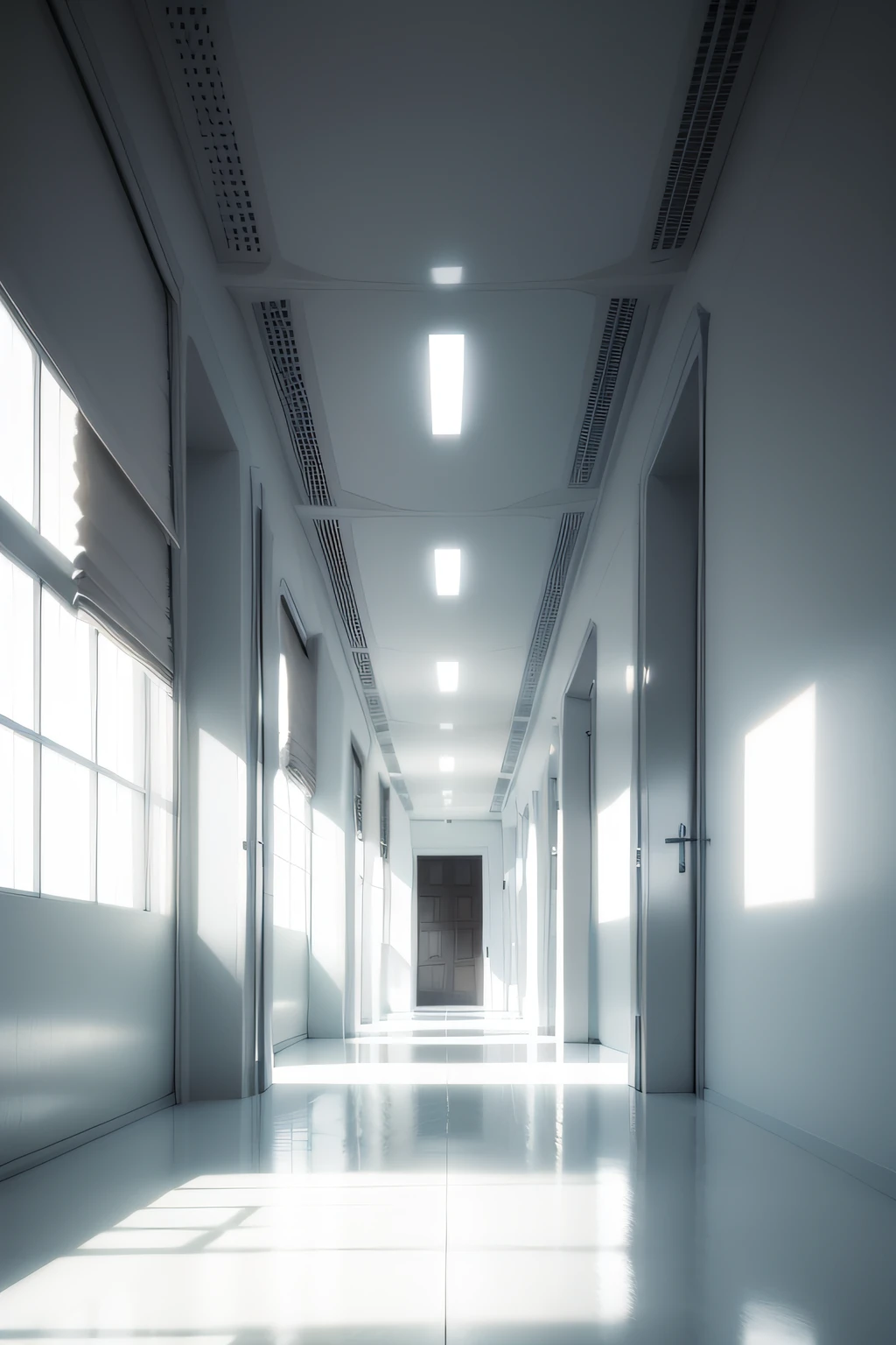 In a huge white room