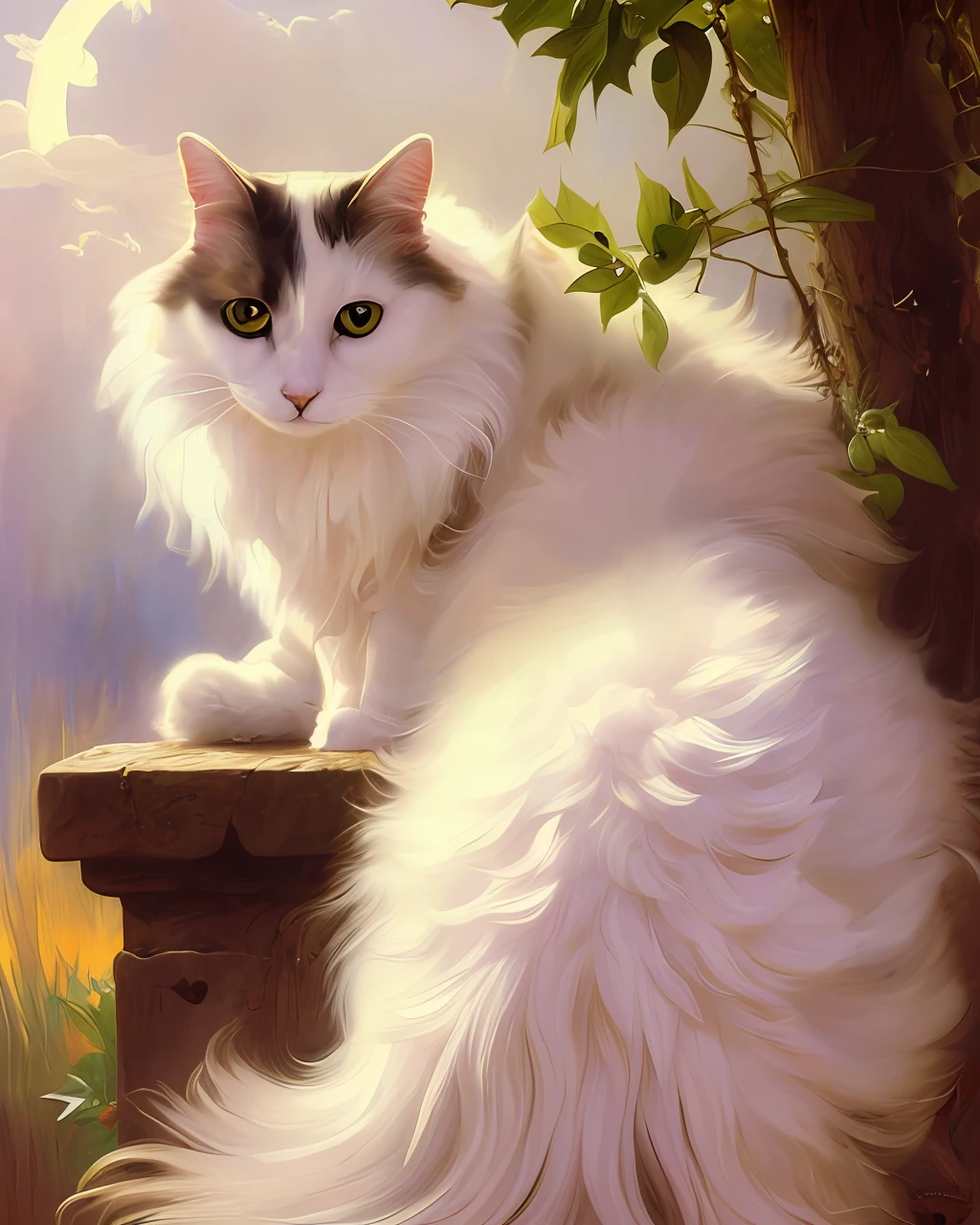 Portrait of mlloctst cat, digital painting, artstation, concept art, soft light, hdri, smooth, sharp focus, illustration, fantasy, intricate, elegant, highly detailed, d&d, matte painting, in the style of greg rutkowski and alphonse mucha and artemisia, 8k, highly detailed, jurgens, rutkowski, bouguereau, pastoral, rustic, georgic, detailed concept art, illustration, colorful pastel, painting, detail, ultra detailed, digital art, 4k, yellow eyes