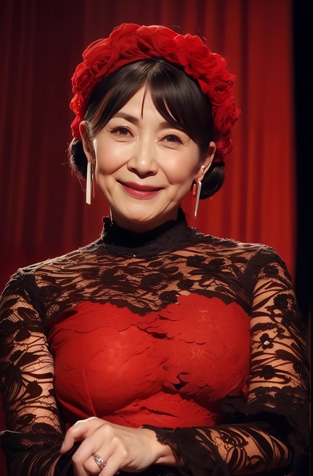 ​masterpiece, top-quality, full body Esbian, 75 years old, A MILF, Middle-aged woman:1.5, bangss, Natural hair color, red blush, A bracelet, perfect breast shape, 鎖骨, cowboy  shot, ear piercings, eyebrows visible through hair, gradation hair, Grinning, jewely, A MILF, length hair, looking at the viewers, piercings, red eyes, the ring, A smile, 独奏, Skysky,diagrams, (Adult Video Package:1.3), Fashionable, femele, with a vibrant, Lace panties, lace bra, the pose, the front, Colorful, Dynamic, Background with, element, self-assured, expresive, ngel, statement, accessorized, An majestic, coil, surroundings, Touch, The scene, Texto, covers, It's bold, captures the attention, Titles, Stylish, Font, It's catchy, headline, The large, Impressive, moderno, Trendy, Focus, lo fashion,