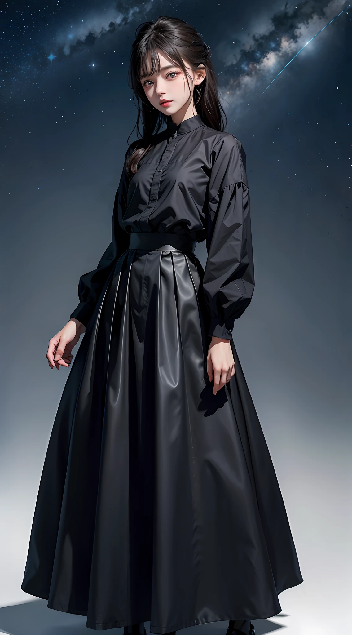 The color of the long skirt is as black as the starry sky,Place on a hanger