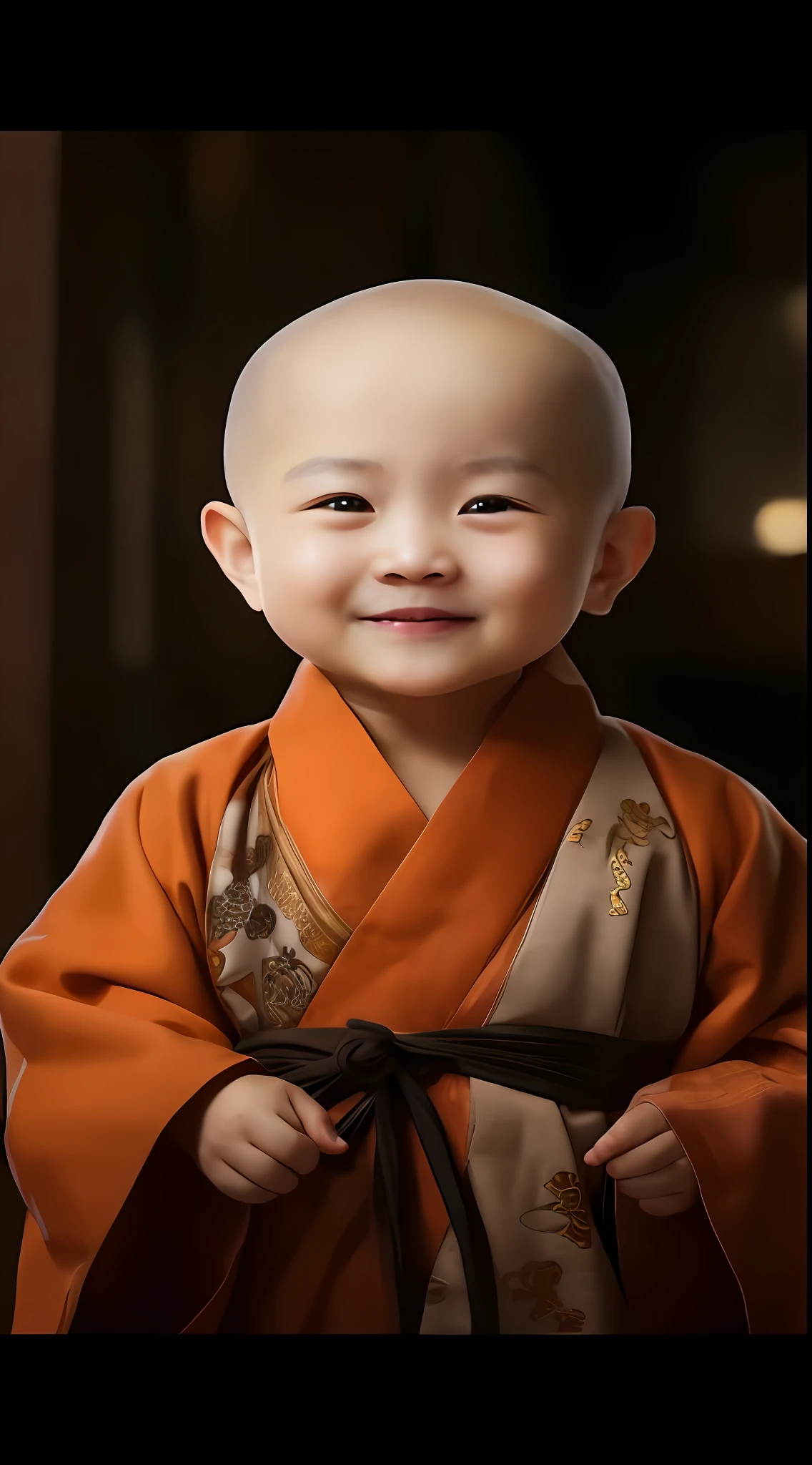 Close-up of a smiling in a robe, lovely digital painting, monk clothes, ancient japanese monk, Buddhist, buddhist monk, portrait of monk, monk, portrait shooting, high quality portrait, 2 1 st century monk, wearing brown robes, Innocent smile, cute portrait, dressed in simple robes, Cute , Yan, Serene expression, a serene smile, Wonderful