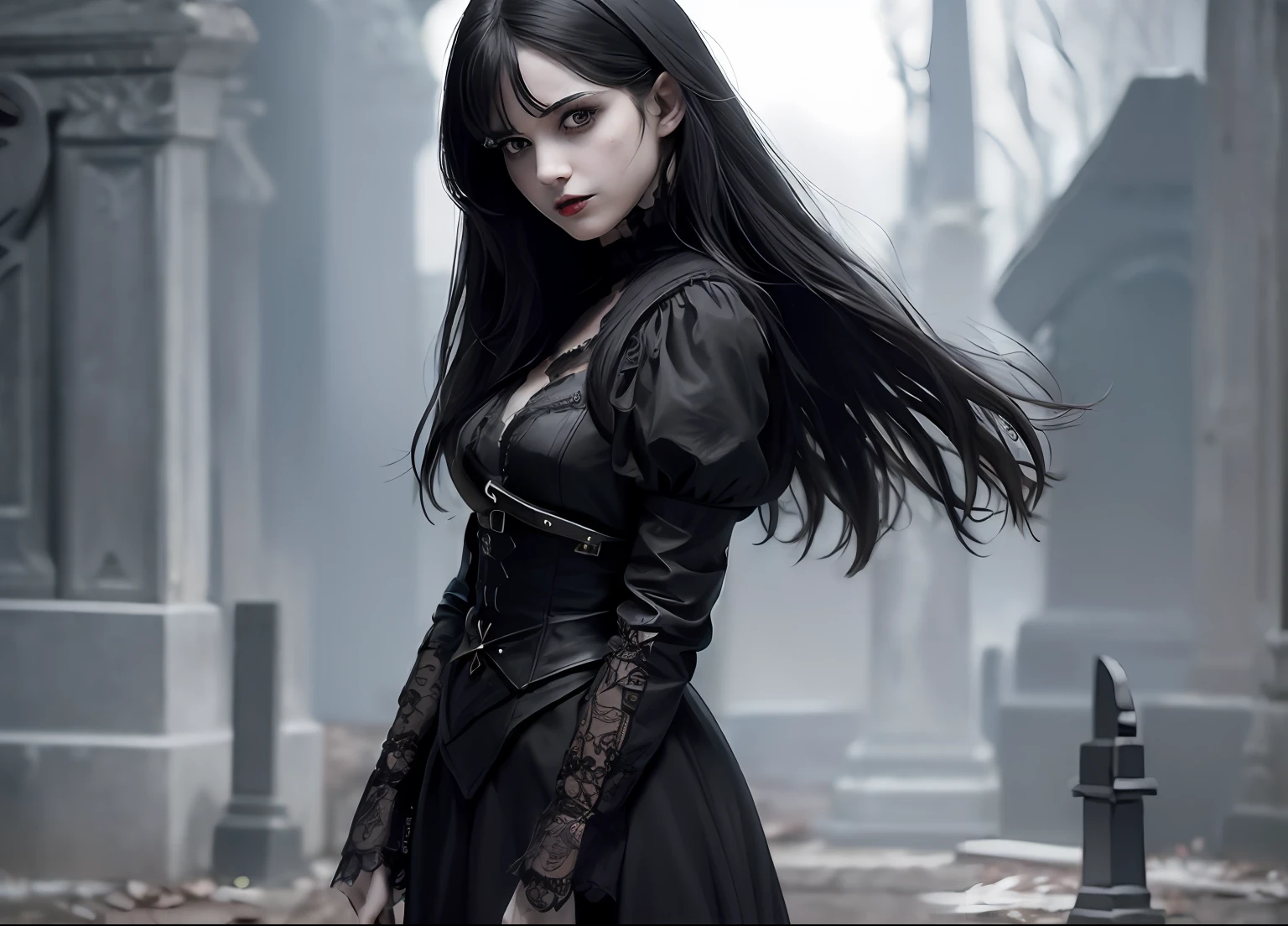 best quality, masterpiece, (realistic:1.2), (1girl,solo:1.6),a young  women, witch,evil,waist up, Middle Ages style, Gothic style,detailed face, detailed eyes, (detailed  black hair:1.4),strict expression, detailed skin,  (detailed clothes:1.5),cloak,look at viewer, dramatic, vibrant, sharp focus,  Middle Ages dark environment,castle,forest,(((cemetery))),50mm,F1.2, EOS-1D X Mark III,(half body:1.2),(in the night),standing,(complex background:1.6), (heavy makeup:1.3),(blood on the face:1.2),dagger in the hand