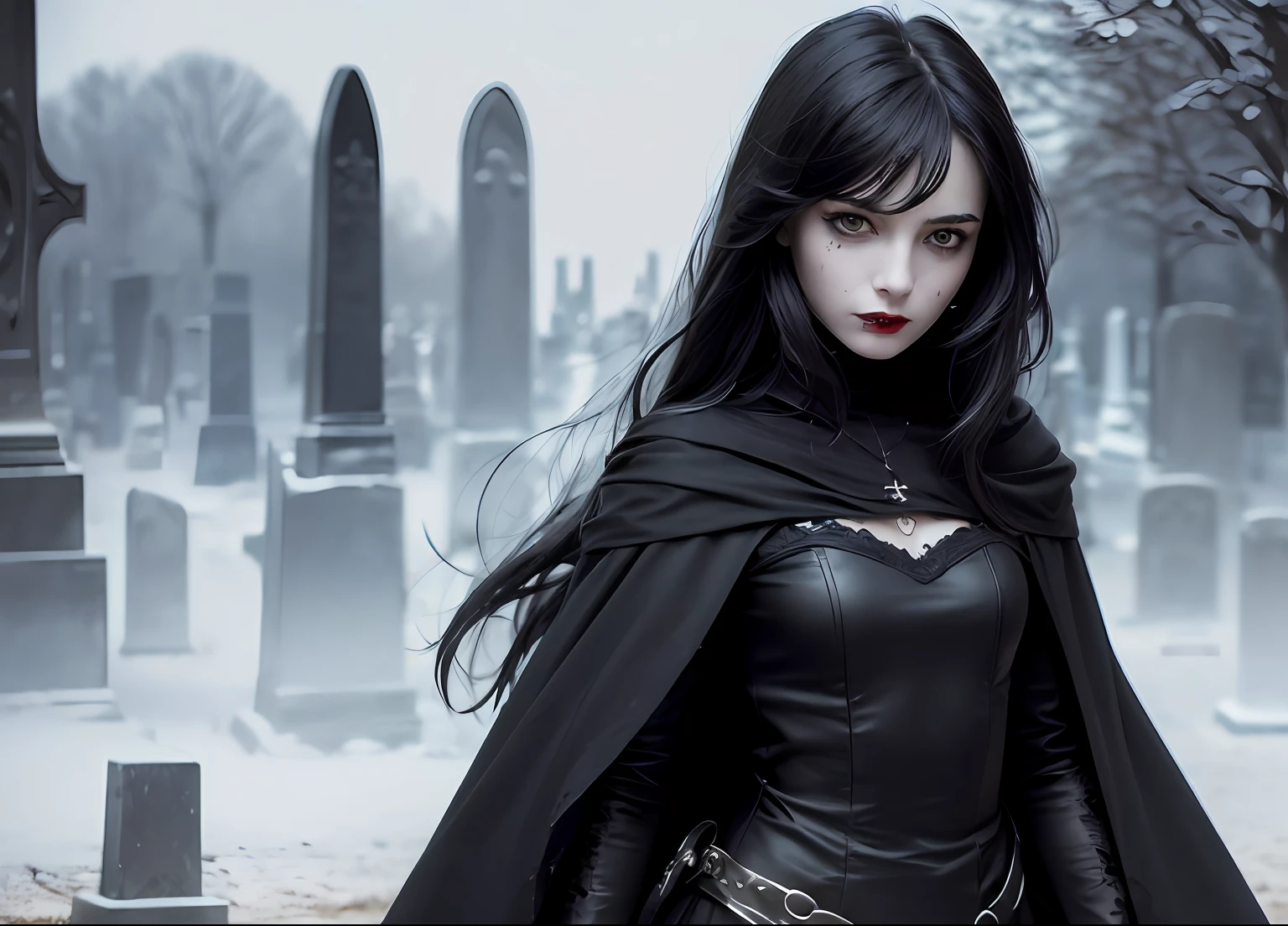 best quality, masterpiece, (realistic:1.2), (1girl,solo:1.6),a young  women, witch,evil,waist up, Middle Ages style, Gothic style,detailed face, detailed eyes, (detailed  black hair:1.4),strict expression, detailed skin,  (detailed clothes:1.5),cloak,look at viewer, dramatic, vibrant, sharp focus,  Middle Ages dark environment,castle,forest,(((cemetery))),50mm,F1.2, EOS-1D X Mark III,(half body:1.2),(in the night),standing,(complex background:1.6), (heavy makeup:1.3),(blood on the face:1.2),dagger in the hand
