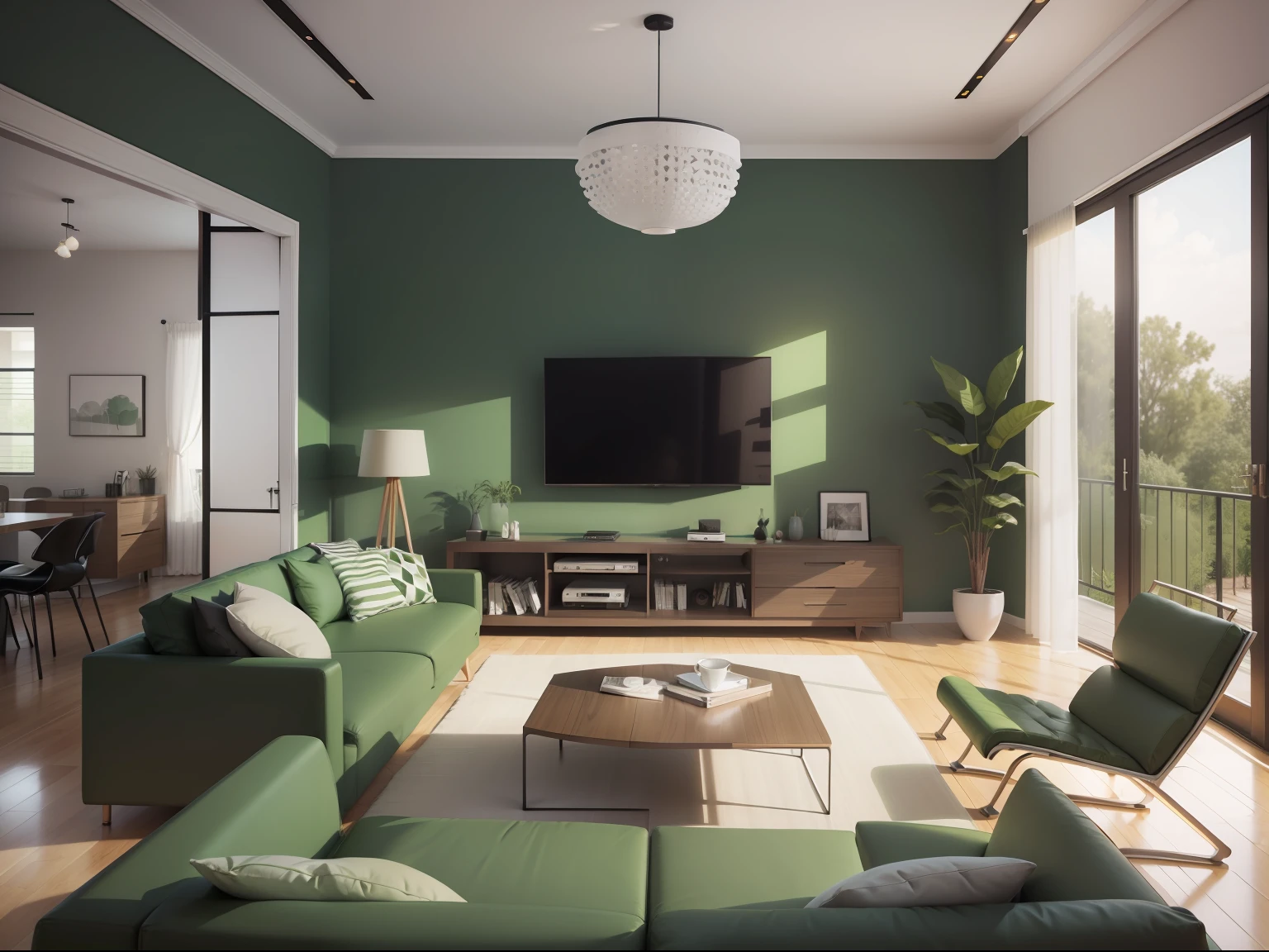 Creative,Novel,Beautiful,A modern living room at a high cost,Surround with green