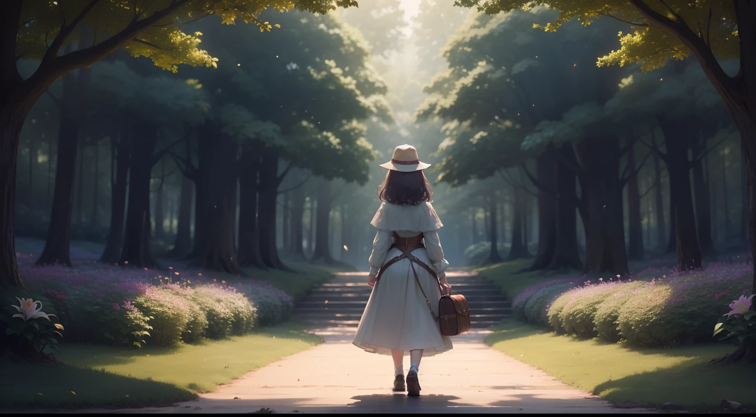 "(young girl:1.2,Lily:1.2) embarking on an (enchanting:1.2) adventure into the (magical:1.1,whimsical) (forest:1.1), capturing a scene that (sets the stage:1.2) for her (extraordinary:1.3) journey."