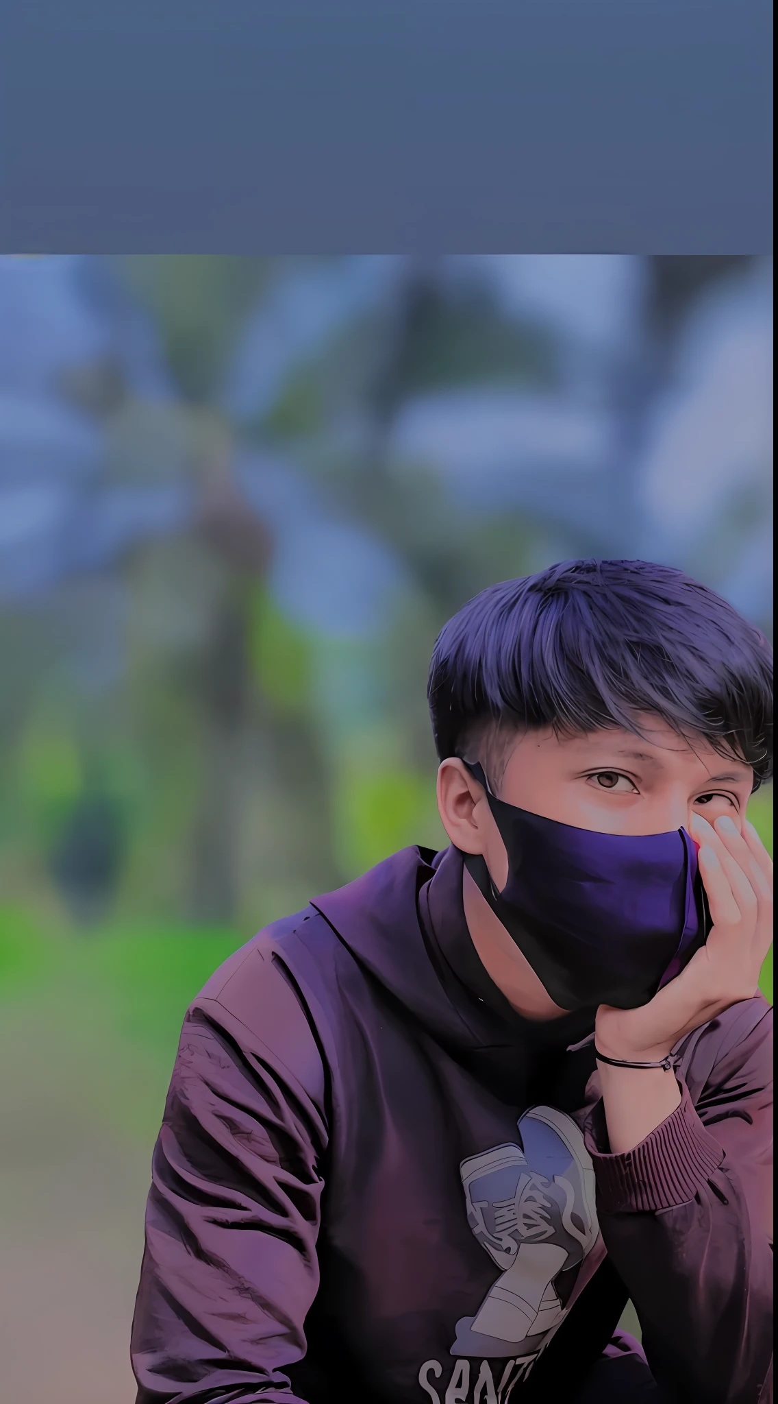 arafed man wearing a mask sitting on a bench in a park, wearing mask, wearing facemask, wearing all black mempo mask, some of them use gask mask, in background, wearing a mask, background image, portrait shot 8 k, facemask, in front of a forest background, with accurate face, unreal ungine 5, mask