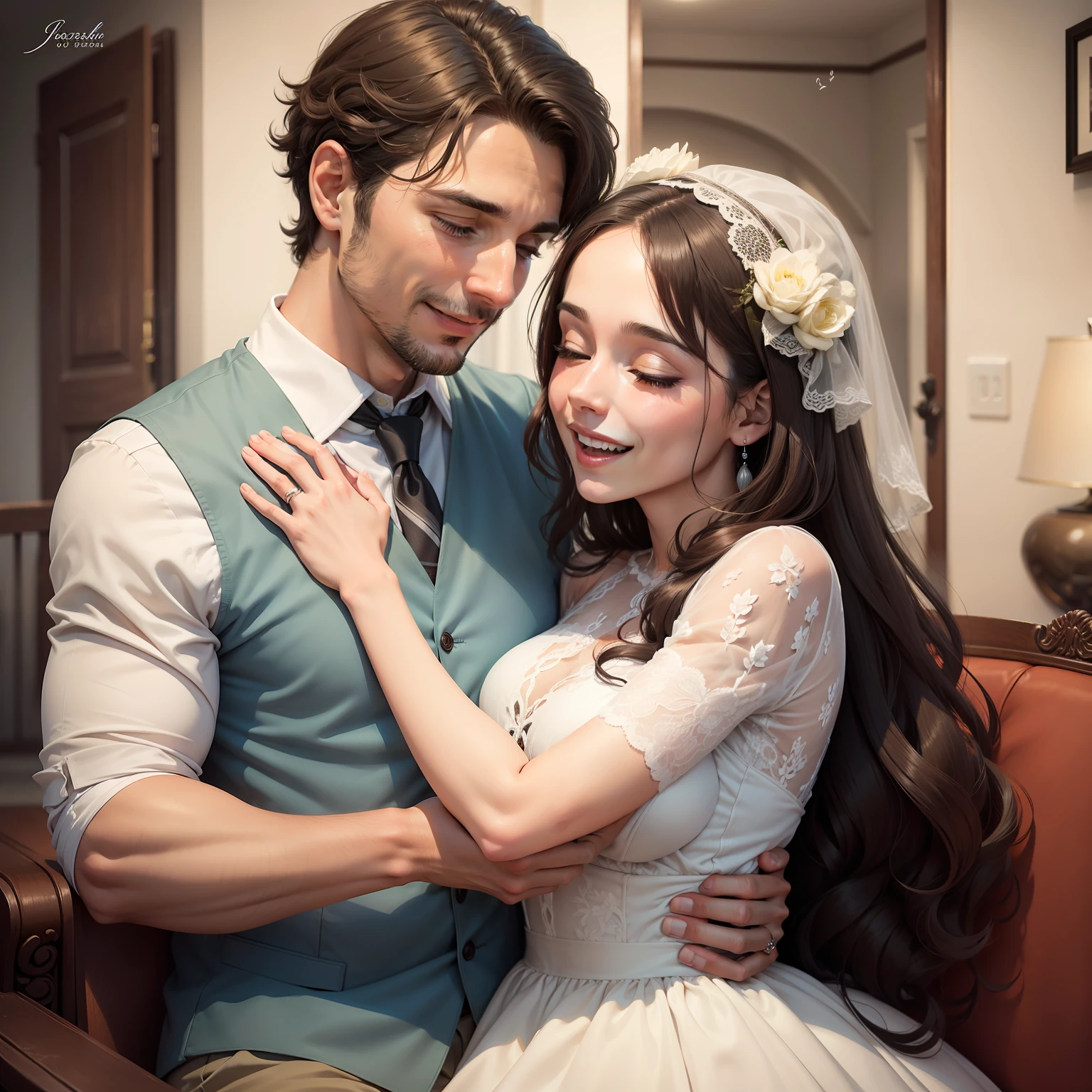 Husband and wife sharing moments of joy and also of sadness, mostrando que o amor realista enfrenta desafios juntos, tornando-os mais fortes como parceiros.