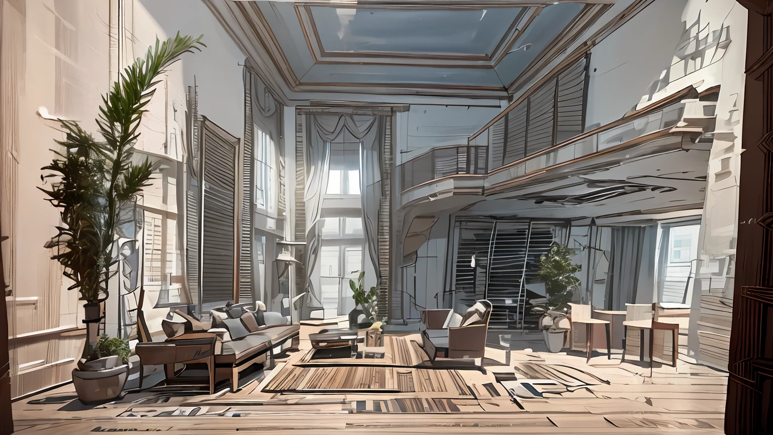 Drawing of the living room with sofa and table, professional sketch, one-point perspective, 3 d point perspective, 2 point perspective, interior living room, Architectural sketch, 1-point perspective, point perspective, one-point perspective, 2 - point perspective, 3 point perspective, 5 point perspective, high quality sketch, sketch illustratio, Line sketch, high quality of sketching