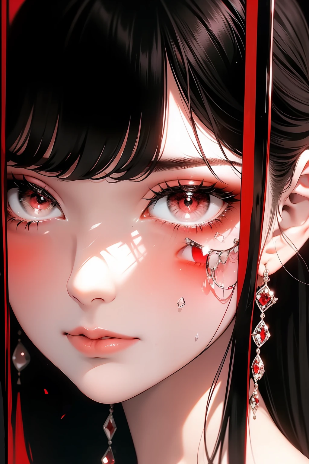 red black and white，Absolutely beautiful woman，Broken mirror