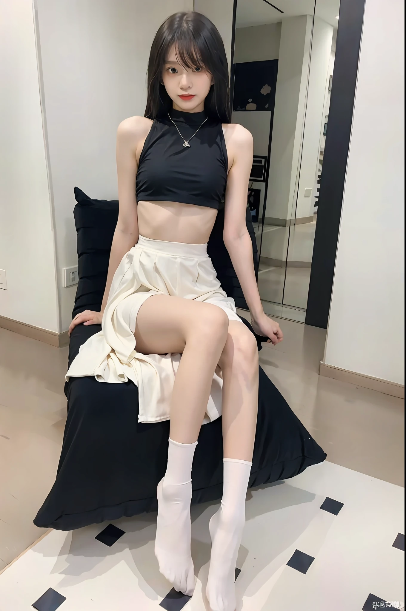 looks into camera，Pupil correction，Best quality at best，tmasterpiece，超高分辨率，（realisticlying：1.4），teens girl，Juvenile，Wear socks