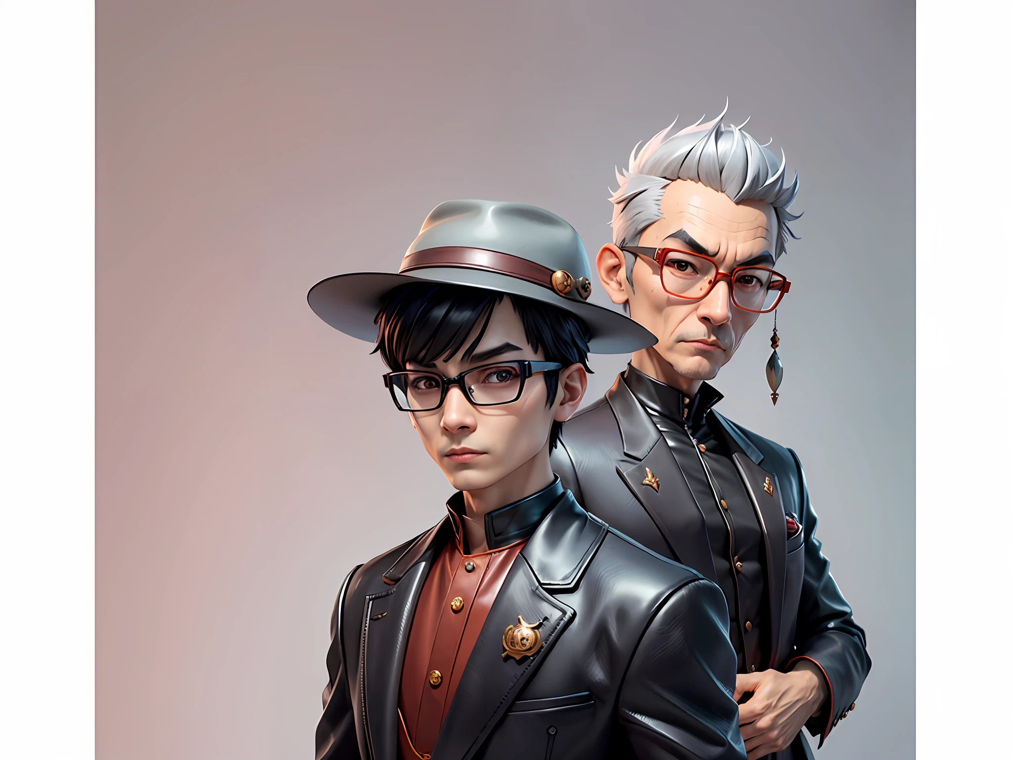 Young man with oriental face in leather hat, dragon, formal suit, short black hair, silver glasses, digital painting, 3D character design by Mark Clairedon and Pixar and Hayao Miyazaki and Akira Toriyama, the illustration is a high-definition illustration in 4K resolution with very detailed facial features and cartoon-style visuals.