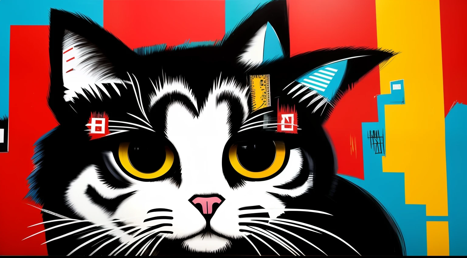 1cat、Like Basquiat's paintings、Wall Street、buliding、newyork、cache、money、an extremely devious and beautiful