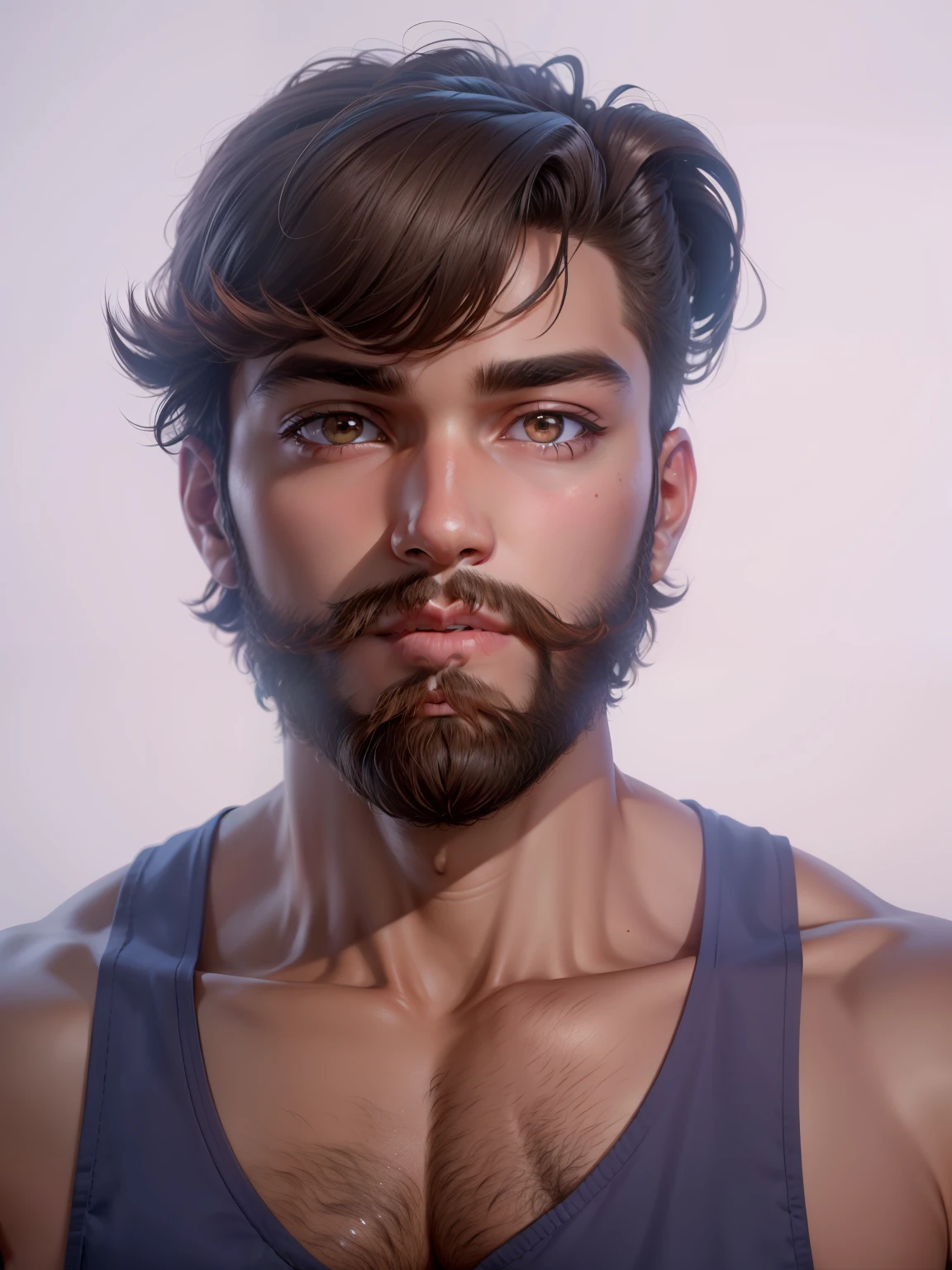 A boy of 19 year old , (lightly beard), dim baground, bright eyes, (3d), plastic shine, ((4k)), fine look, brown face