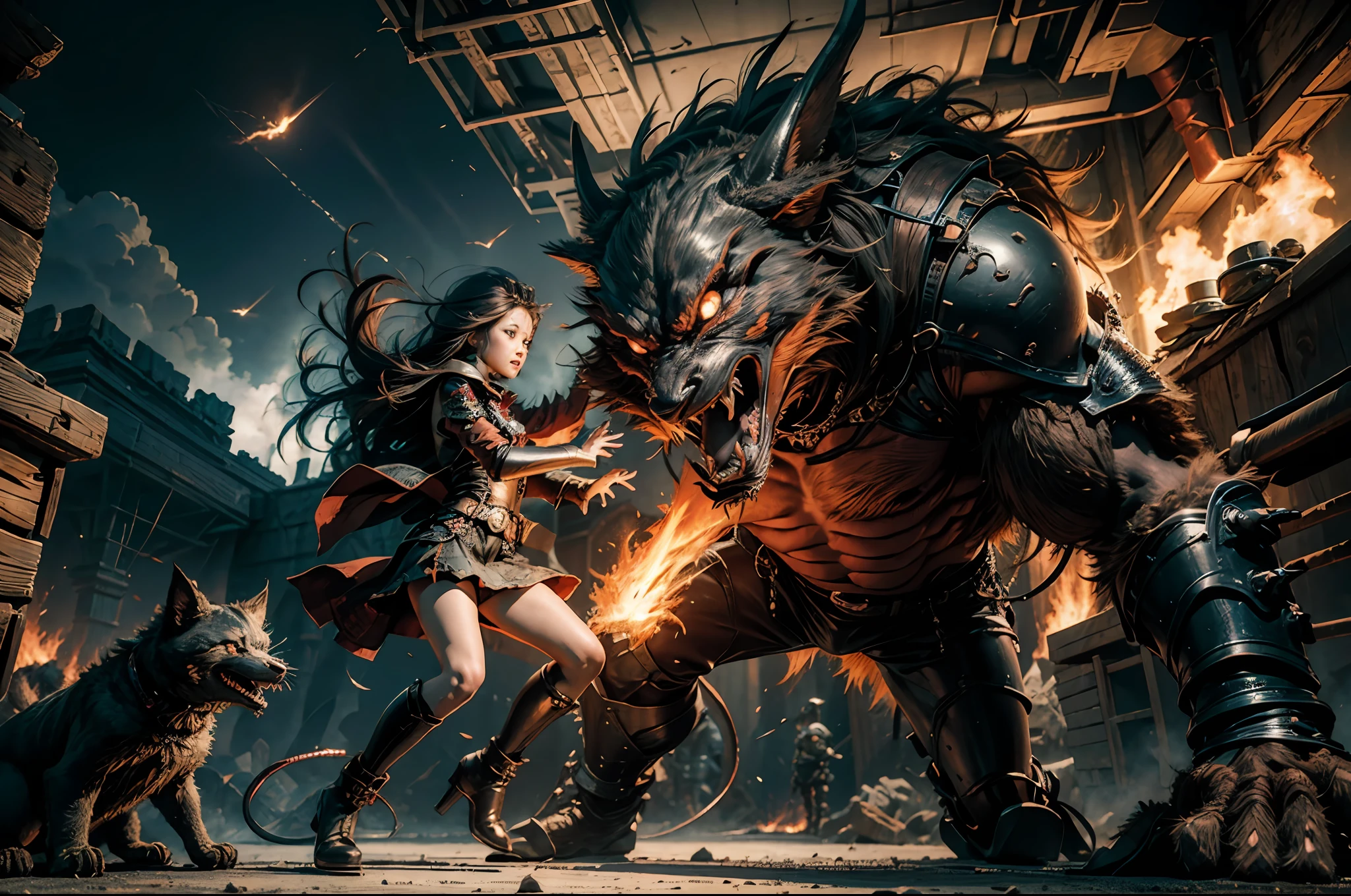 fantasy,Super monster fighting,breathingfire,Discharge of,The ground shook,best qualtiy,tmasterpiece,Works of masters,super-fine,16K resolution,Red,Detailed pubic hair,Accurate,
