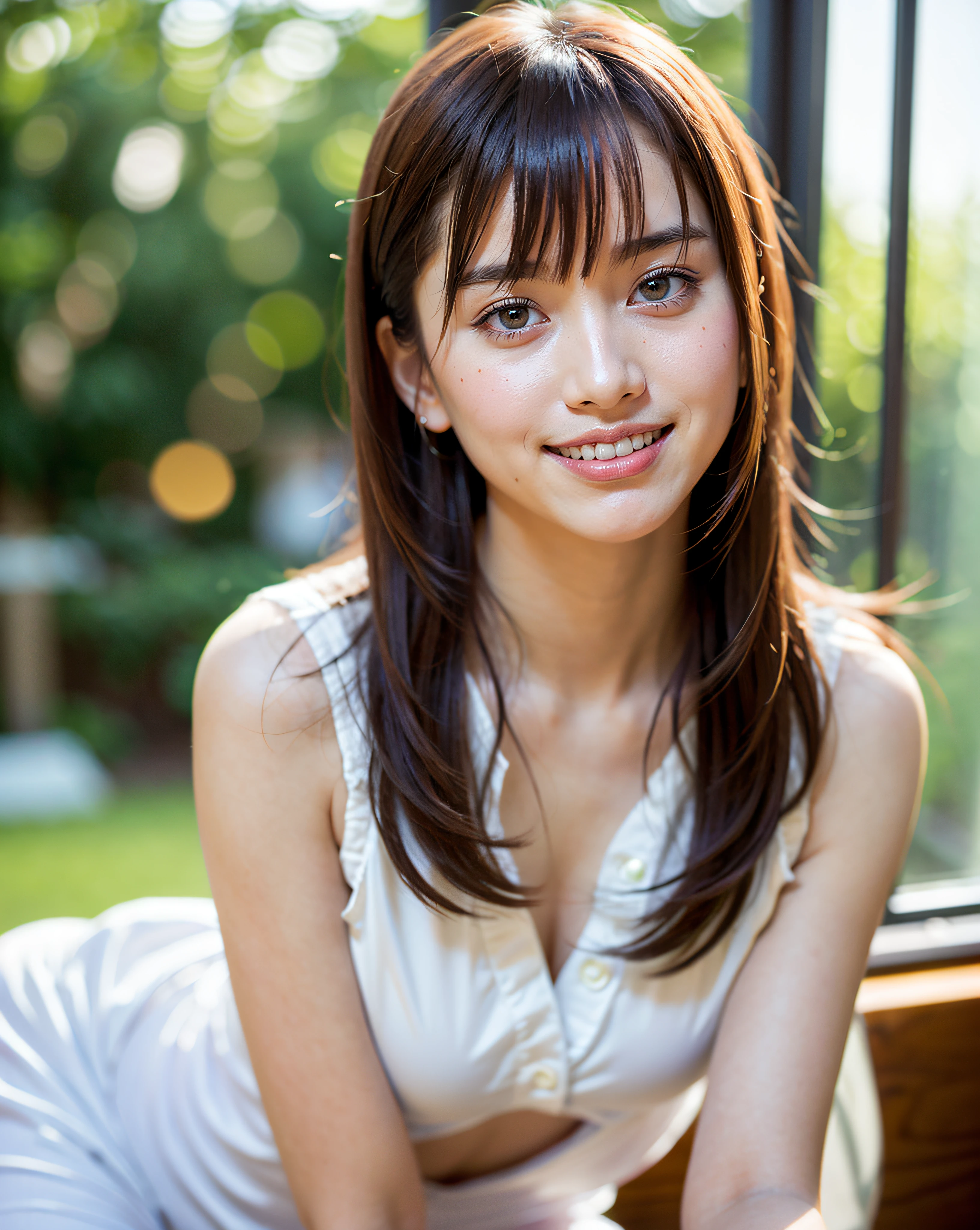 best quality, ultra high res, (photorealistic:1.4), RAW photo, (upper thigh, from side:0.7), (bokeh:1.5), (sit on bed), (in suite:1.6),window,
1japanese girl, cute, (solo:1.6), (shy smile), (brown eyes), smooth skin, (brown medium hair,bangs),(small chest),dainty, (touch hair:1.4),
(off-white transparent clothes:1),