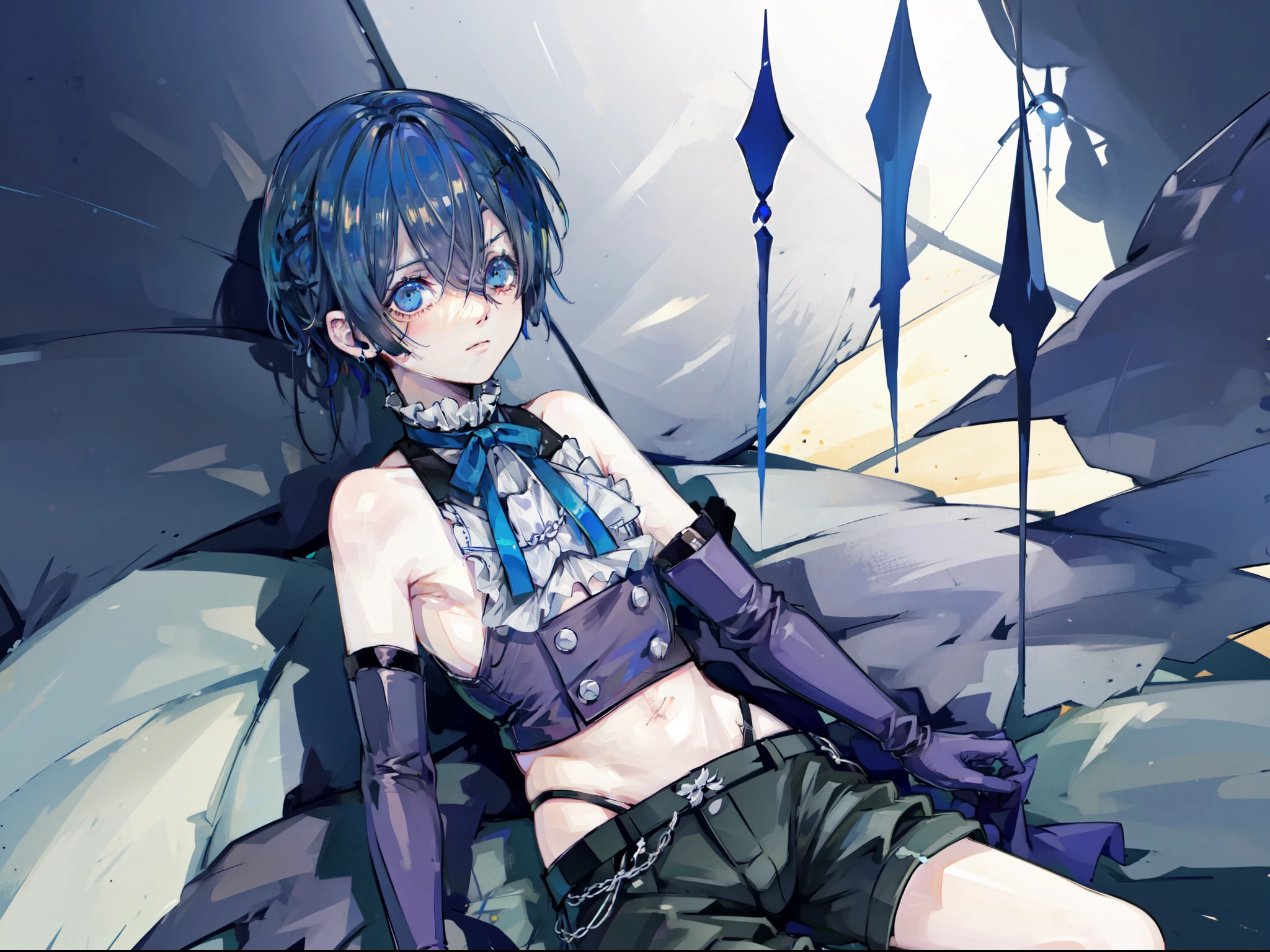 Ciel phantomhive, 1boy, armpit, croptop, short pants